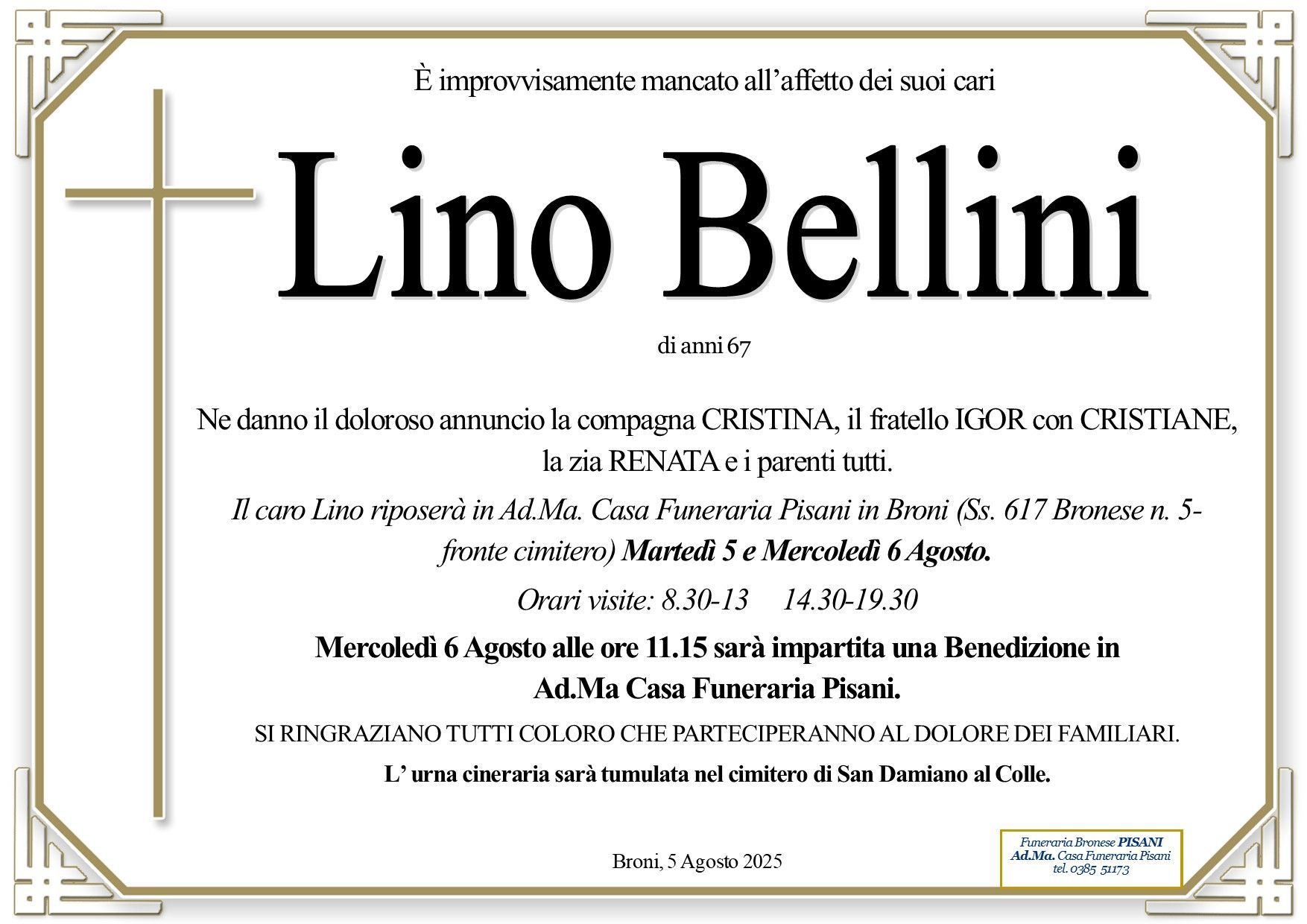 necrologio Lino Bellini