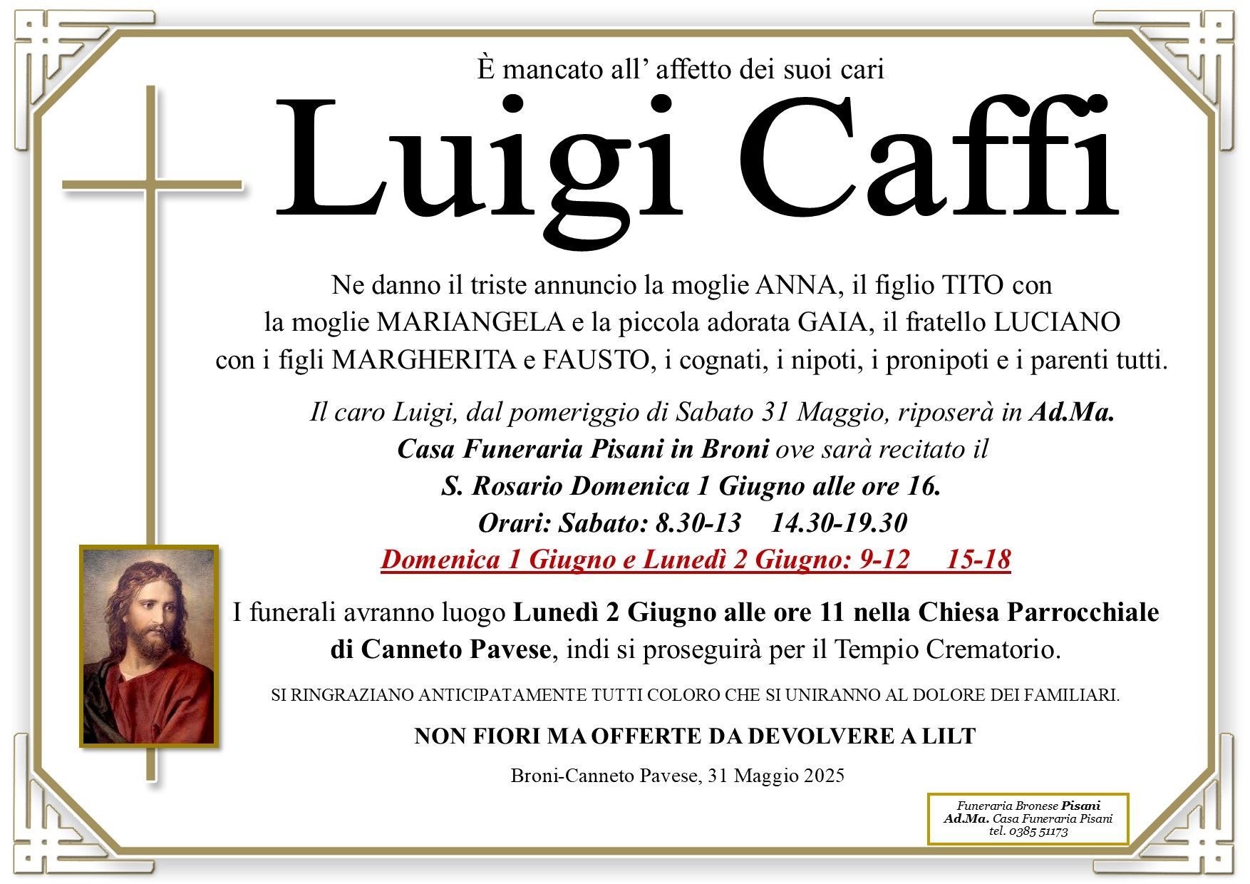 necrologio Luigi Caffi