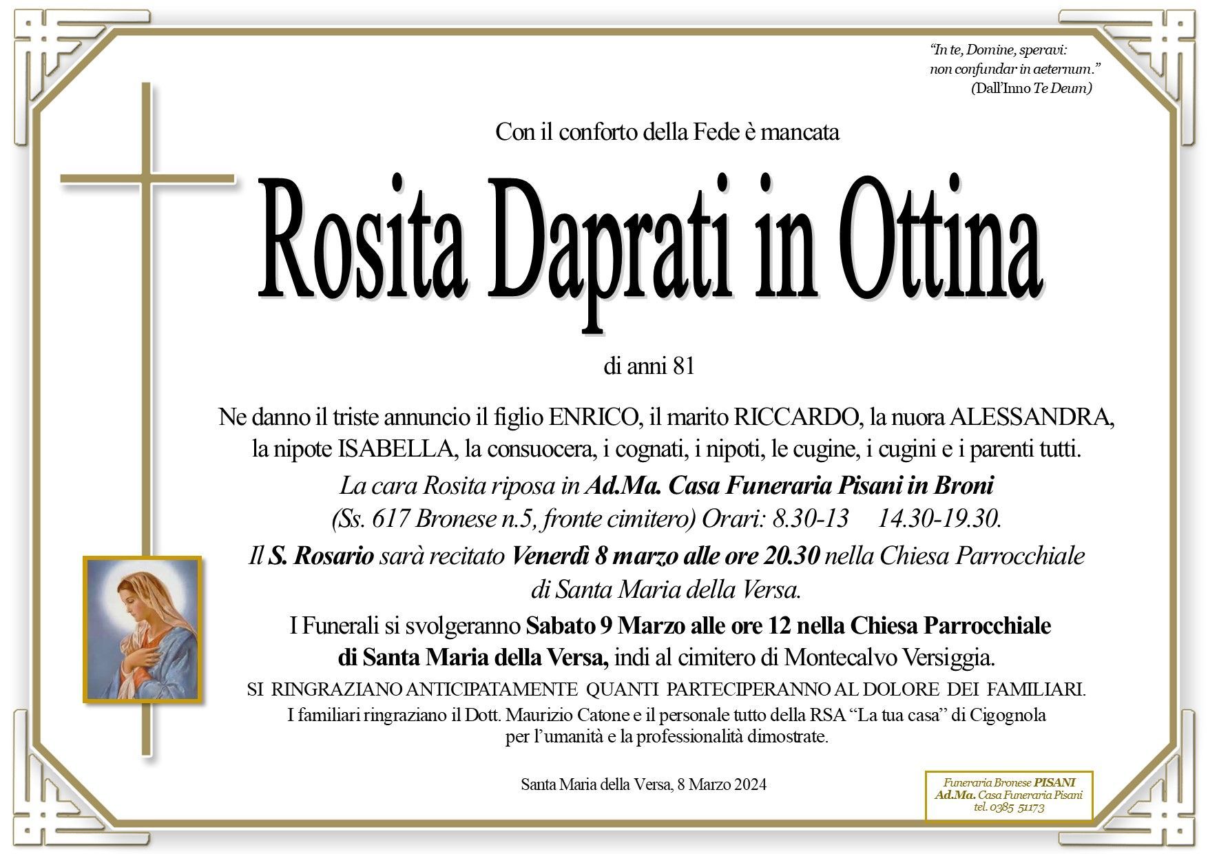 necrologio Rosita Daprati in Ottina