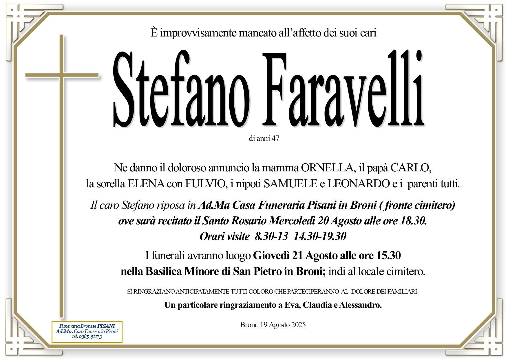 necrologio Faravelli Stefano