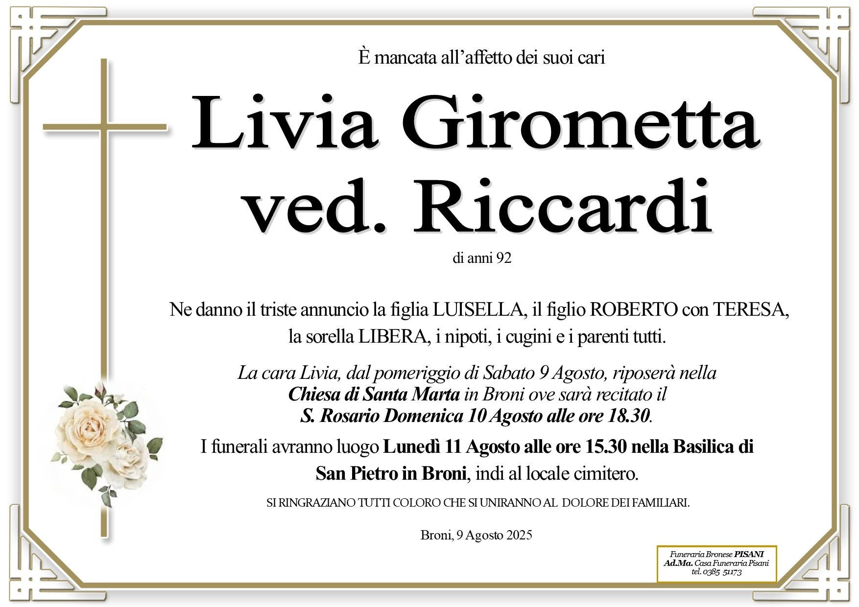 necrologio Livia Girometta
