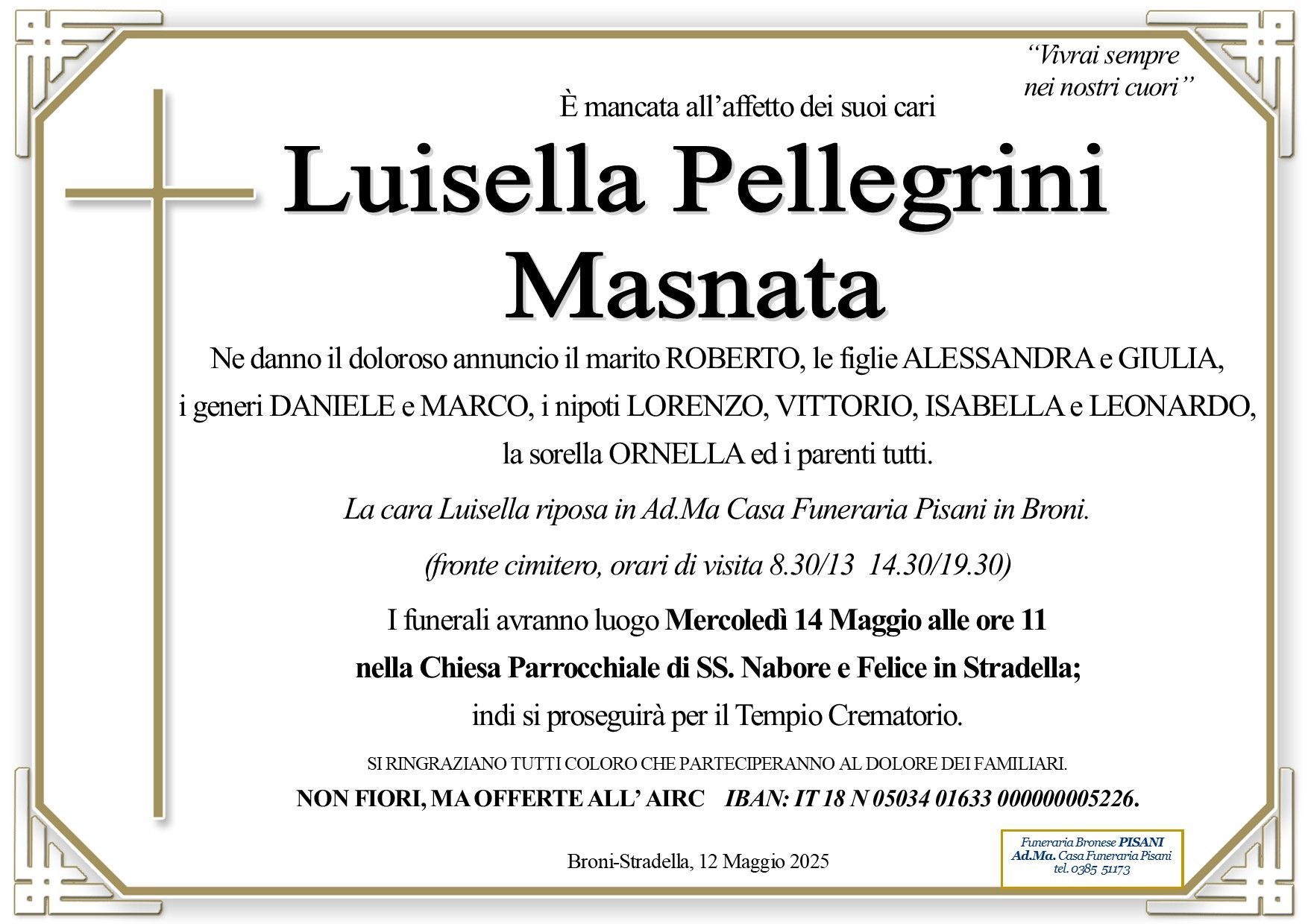necrologio Luisella Pellegrini Masnata
