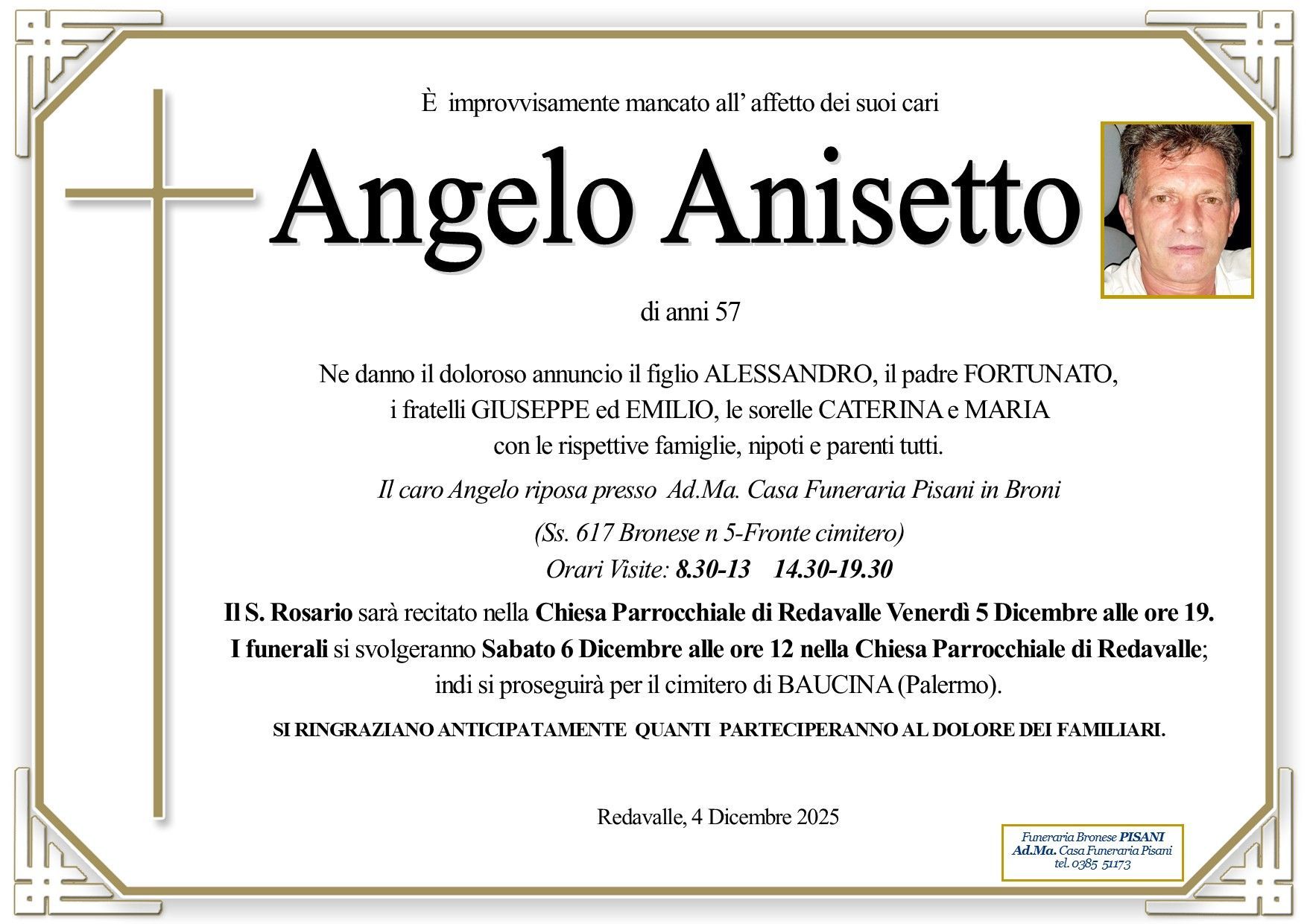 necrologio Angelo Anisetto