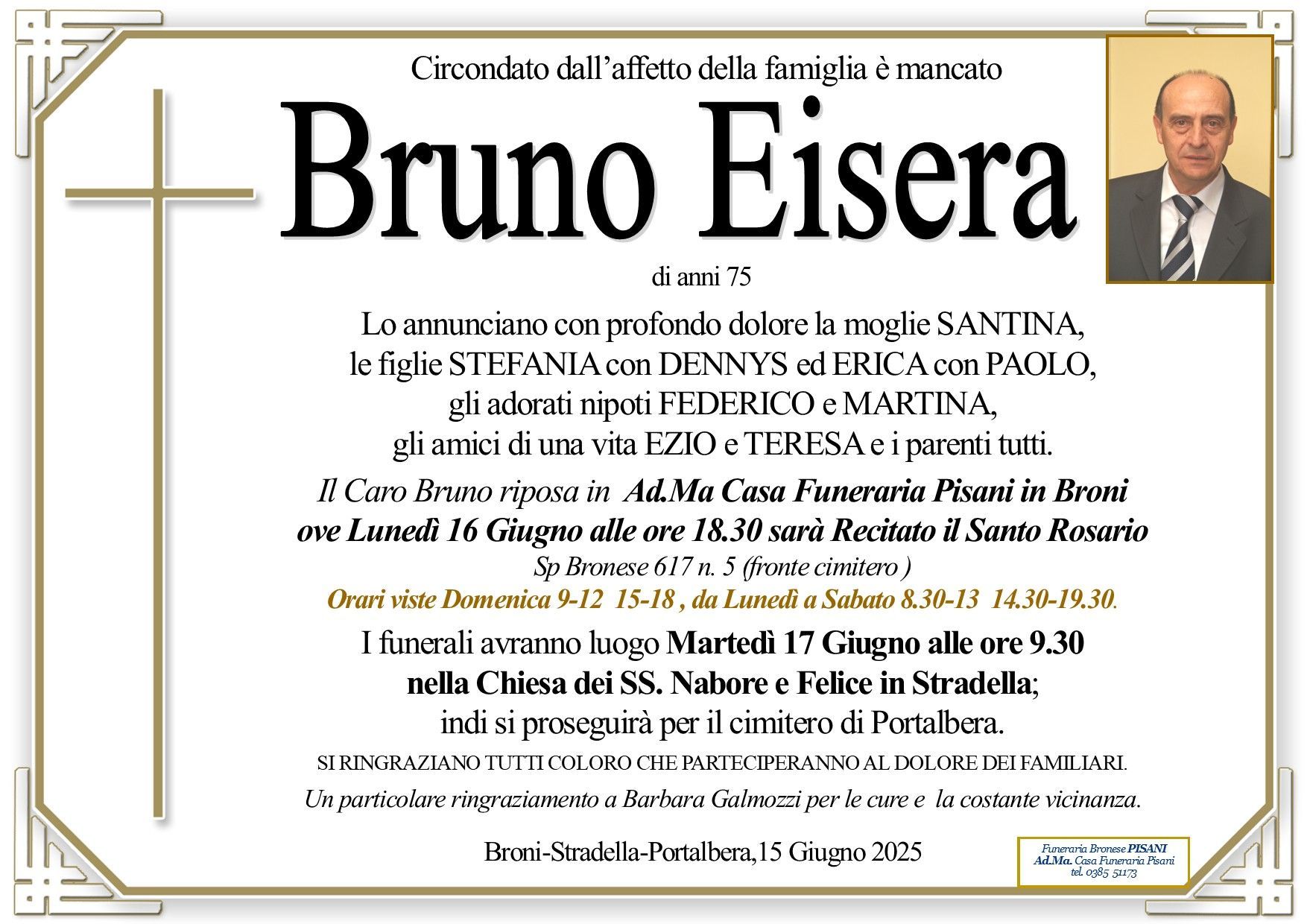 necrologio Bruno Eisera