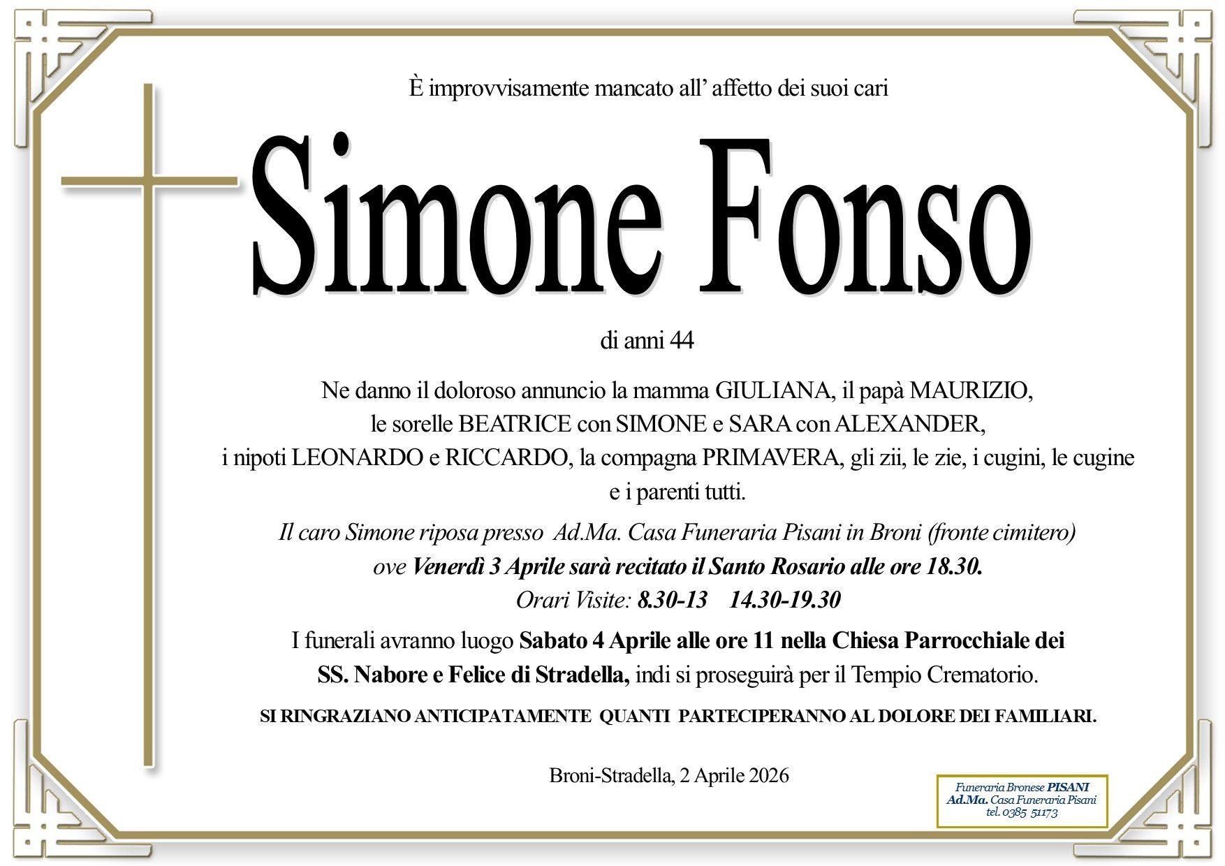 necrologio Simone Fonso