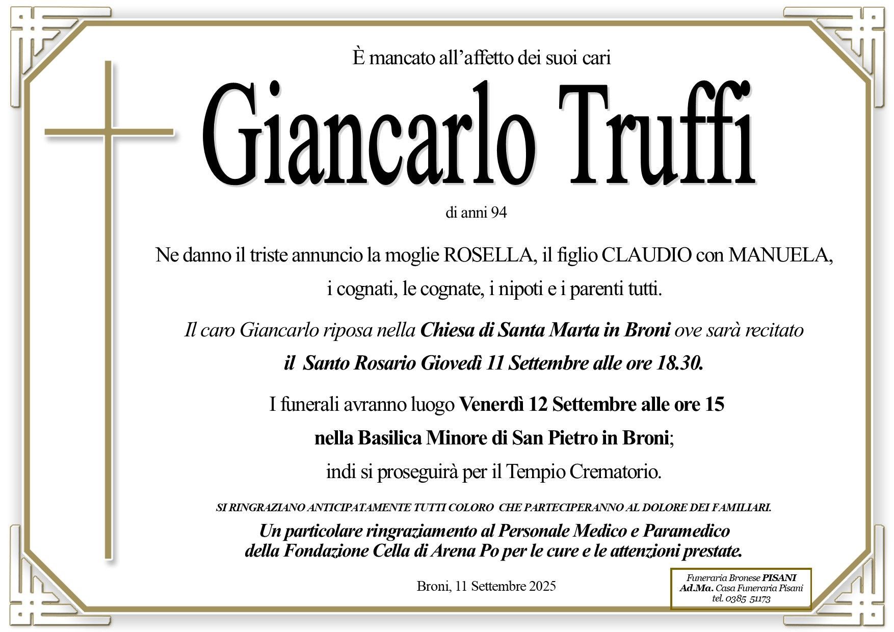 necrologio Giancarlo Truffi