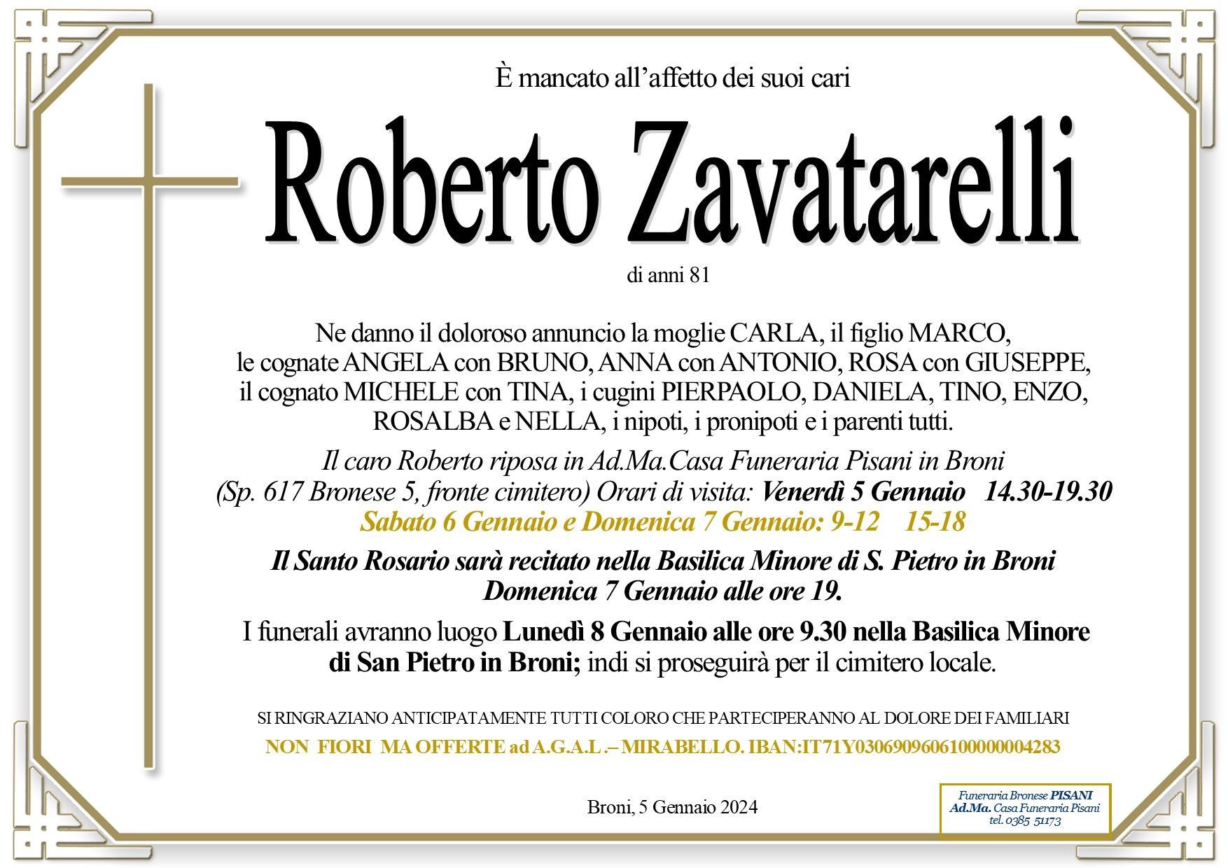 necrologio Zavatarelli Roberto