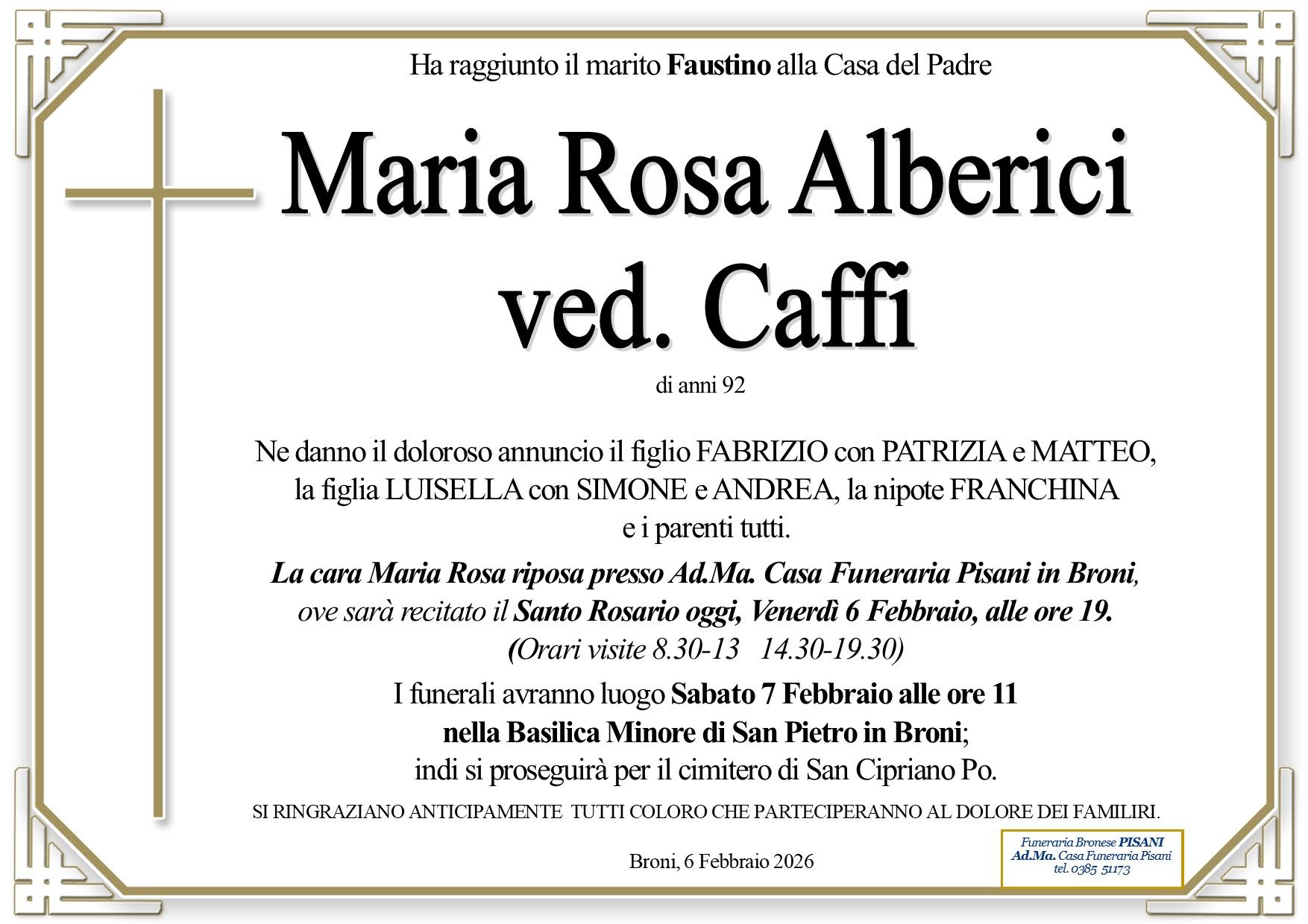 necrologio Maria Rosa Alberici