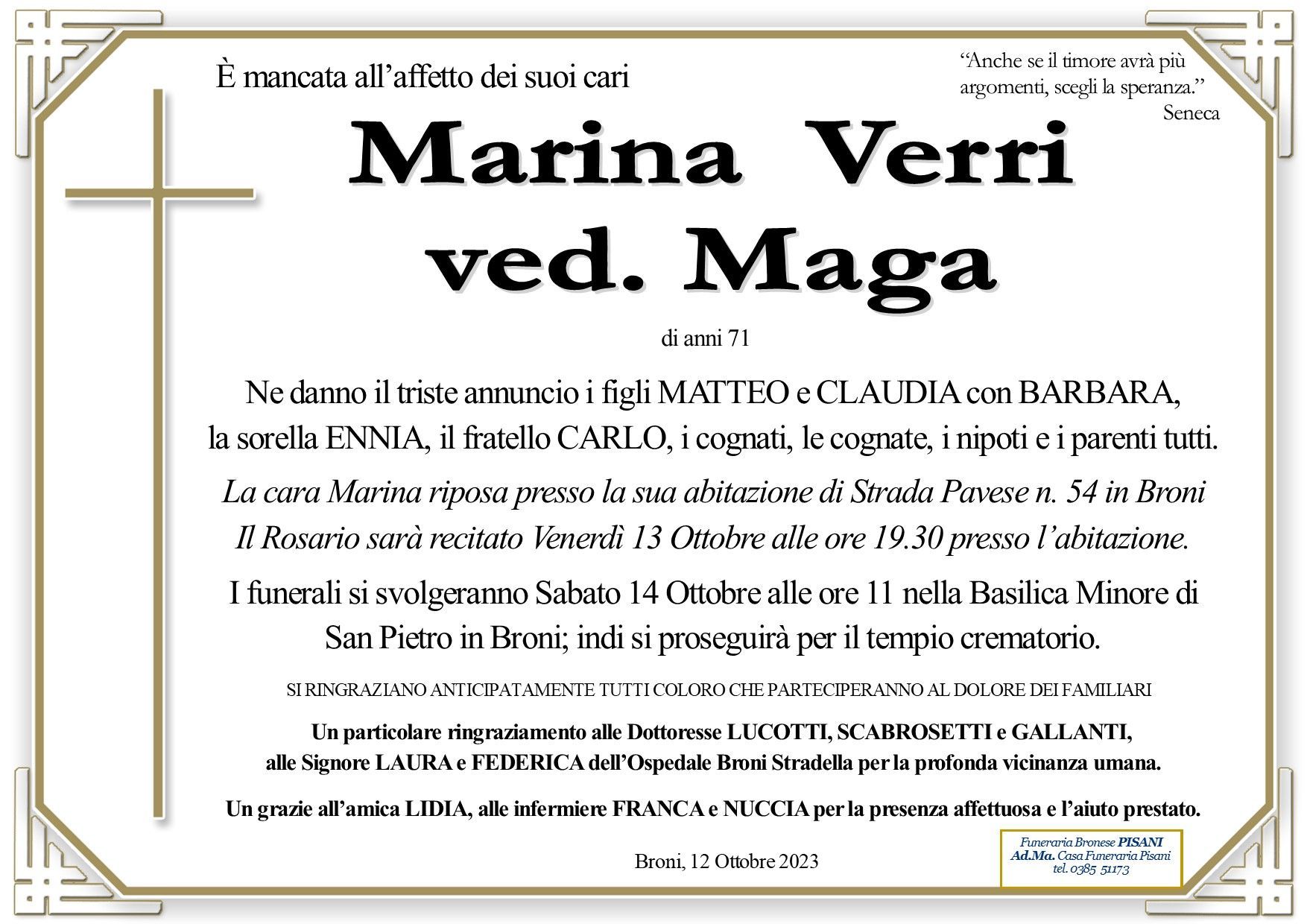 necrologio Marina Verri