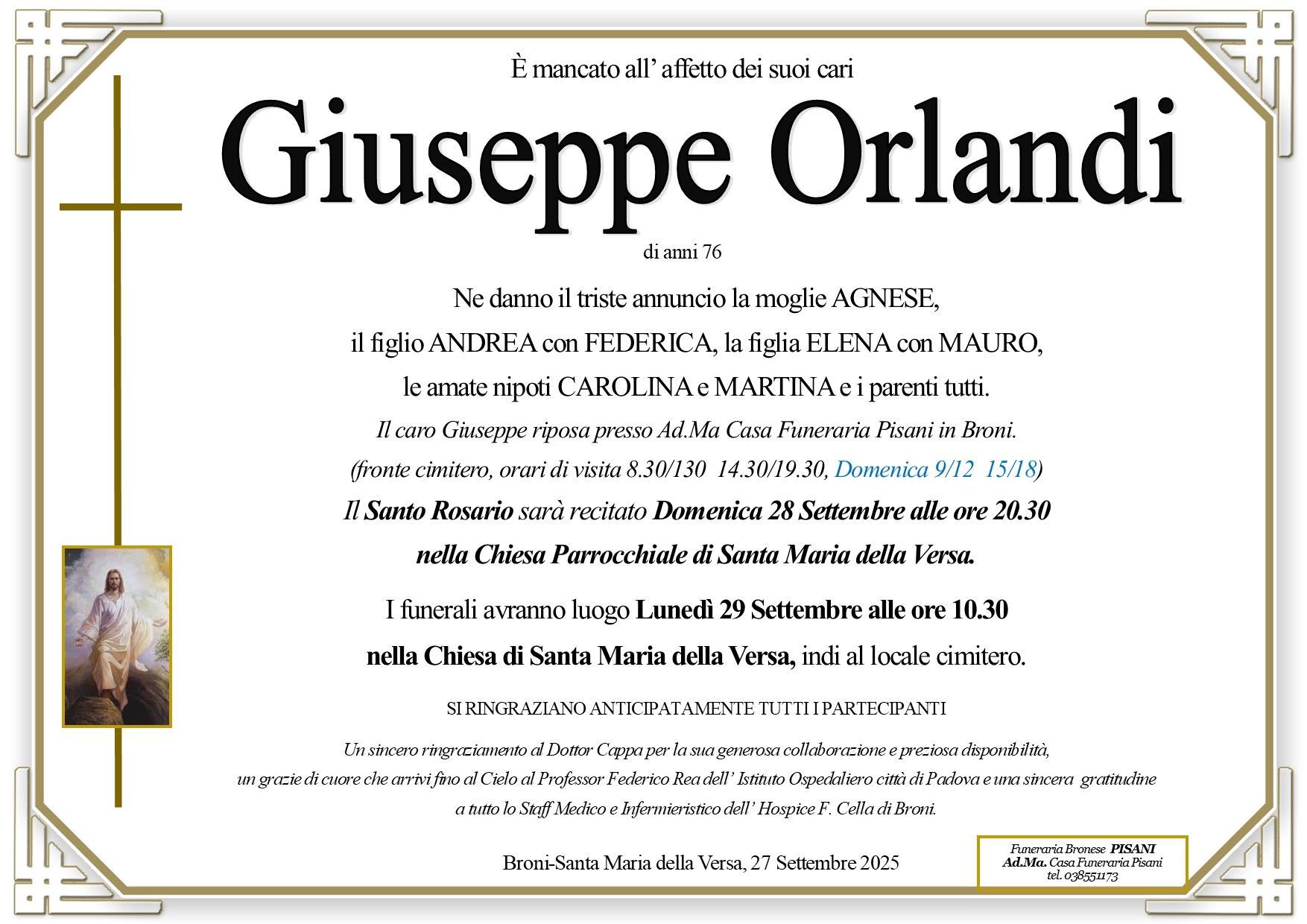 necrologio Giuseppe Orlandi