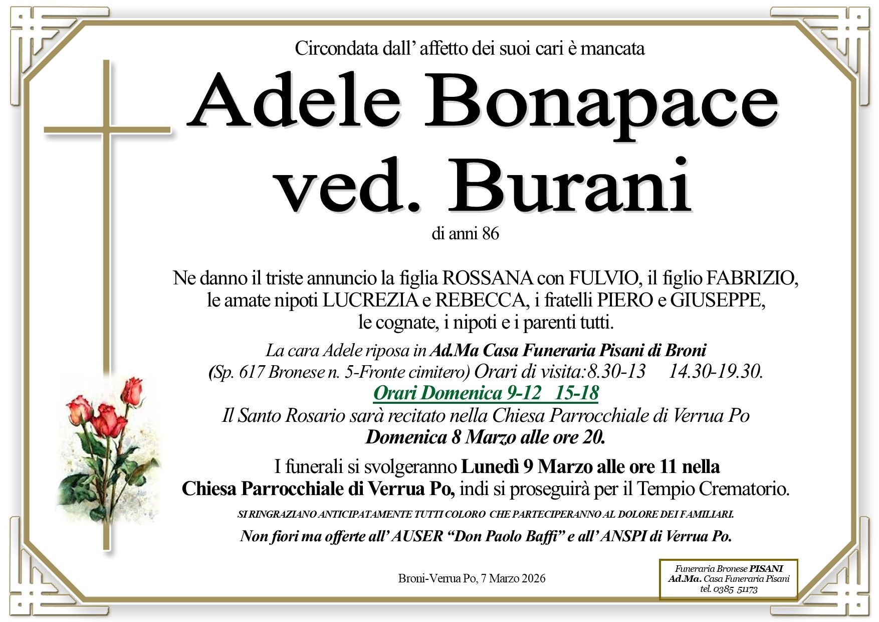 necrologio Bonapace Adele