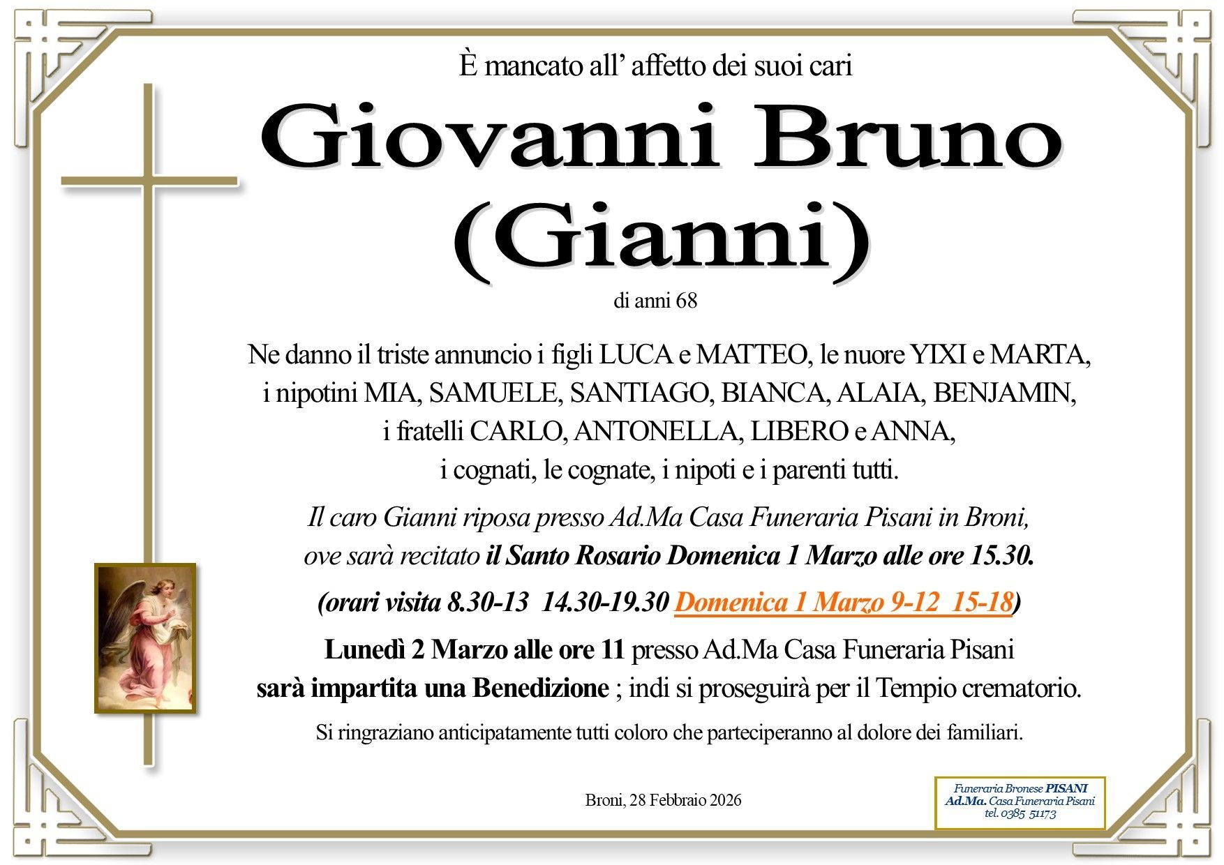 necrologio Giovanni Bruno (Gianni)
