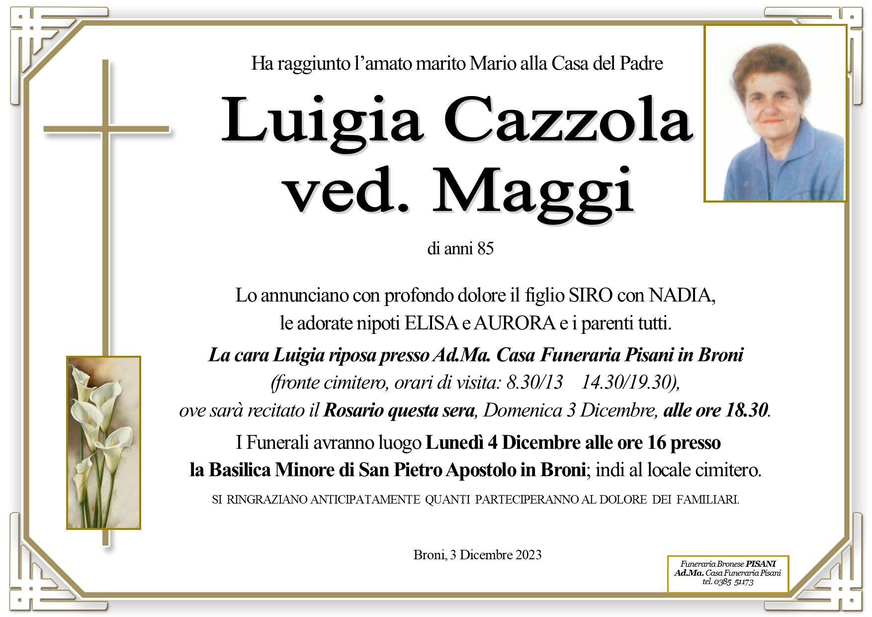 necrologio Luigia Cazzola