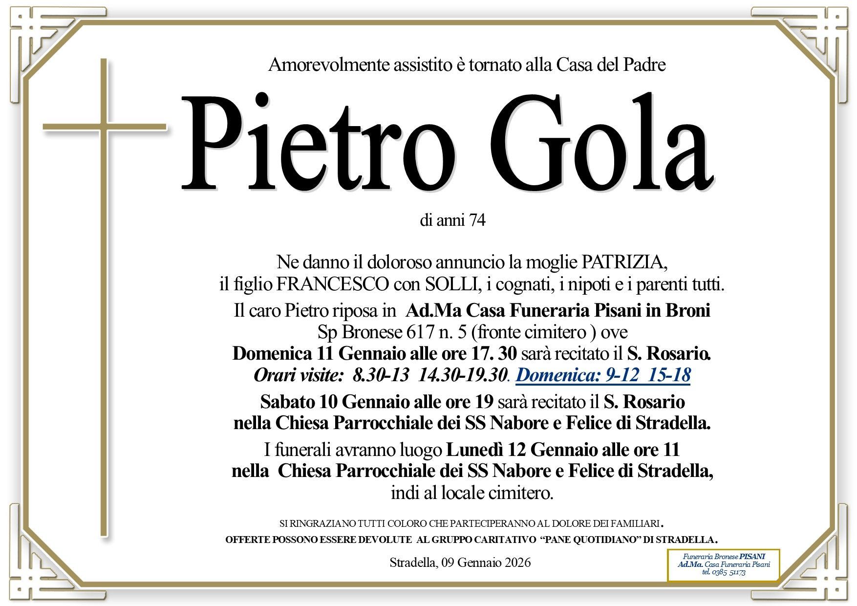 necrologio Pietro Gola