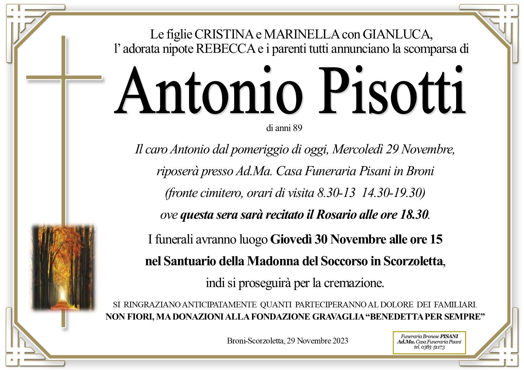 necrologio Antonio Pisotti