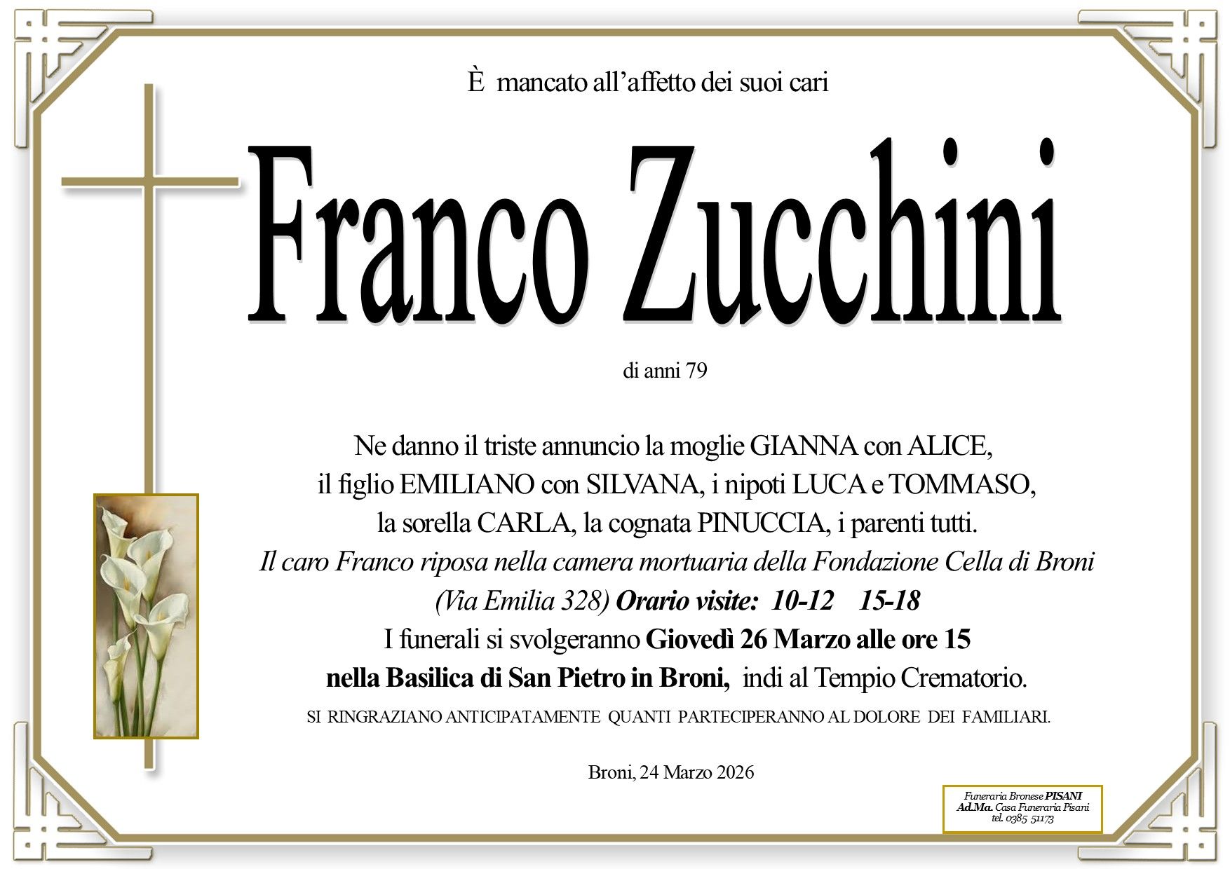 necrologio Franco Zucchini