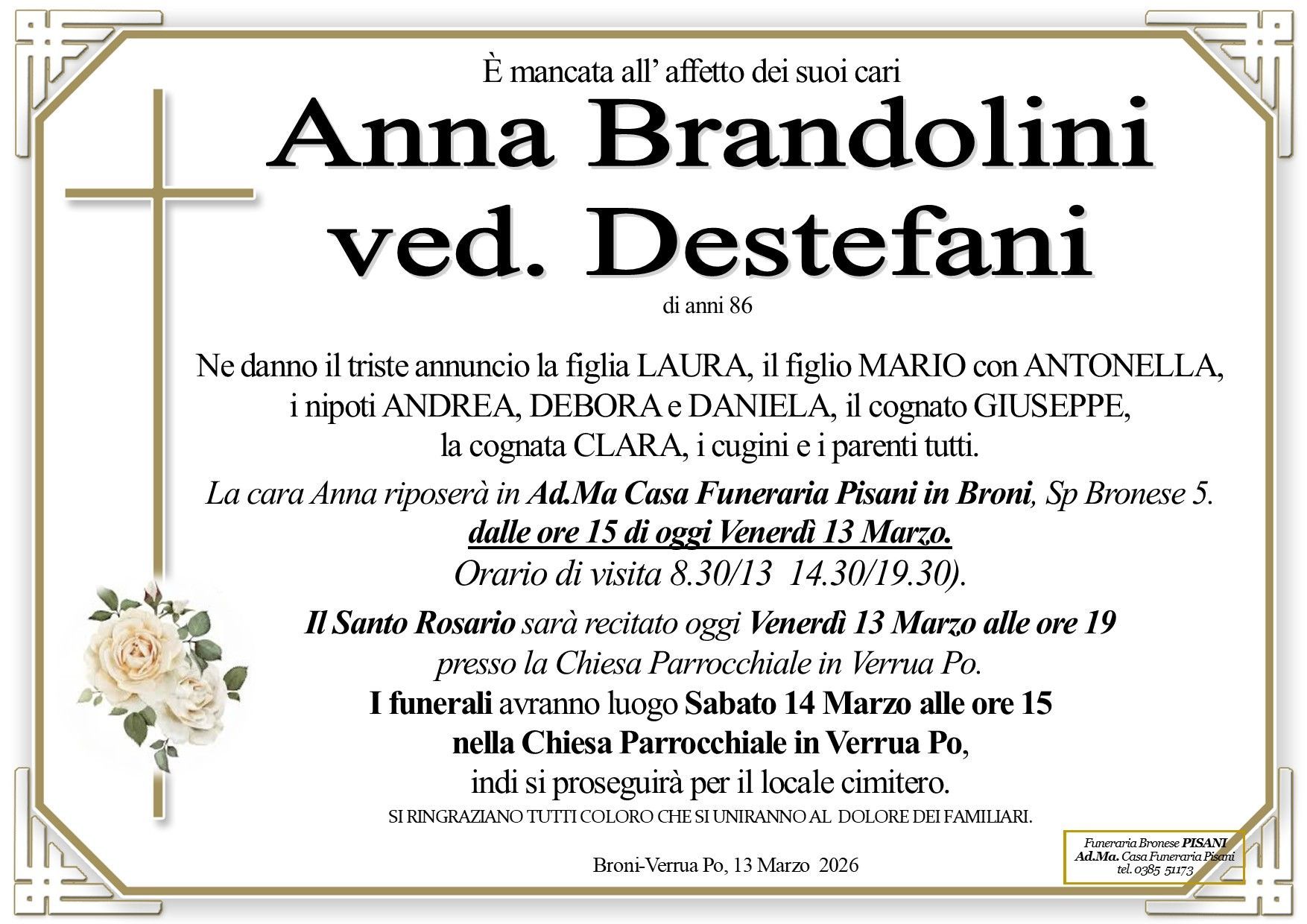 necrologio Anna Brandolini