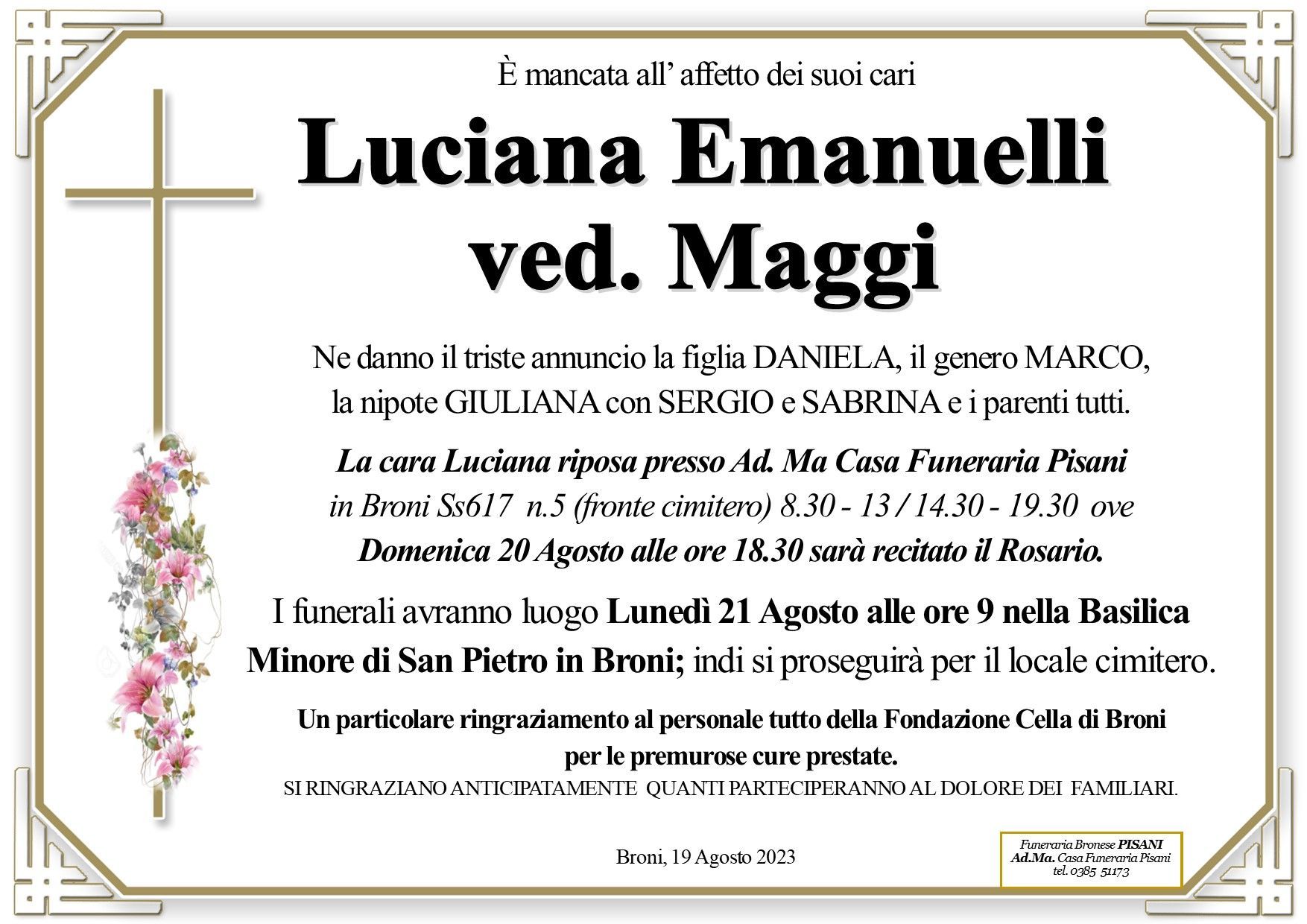 necrologio Luciana Emanuelli ved. Maggi