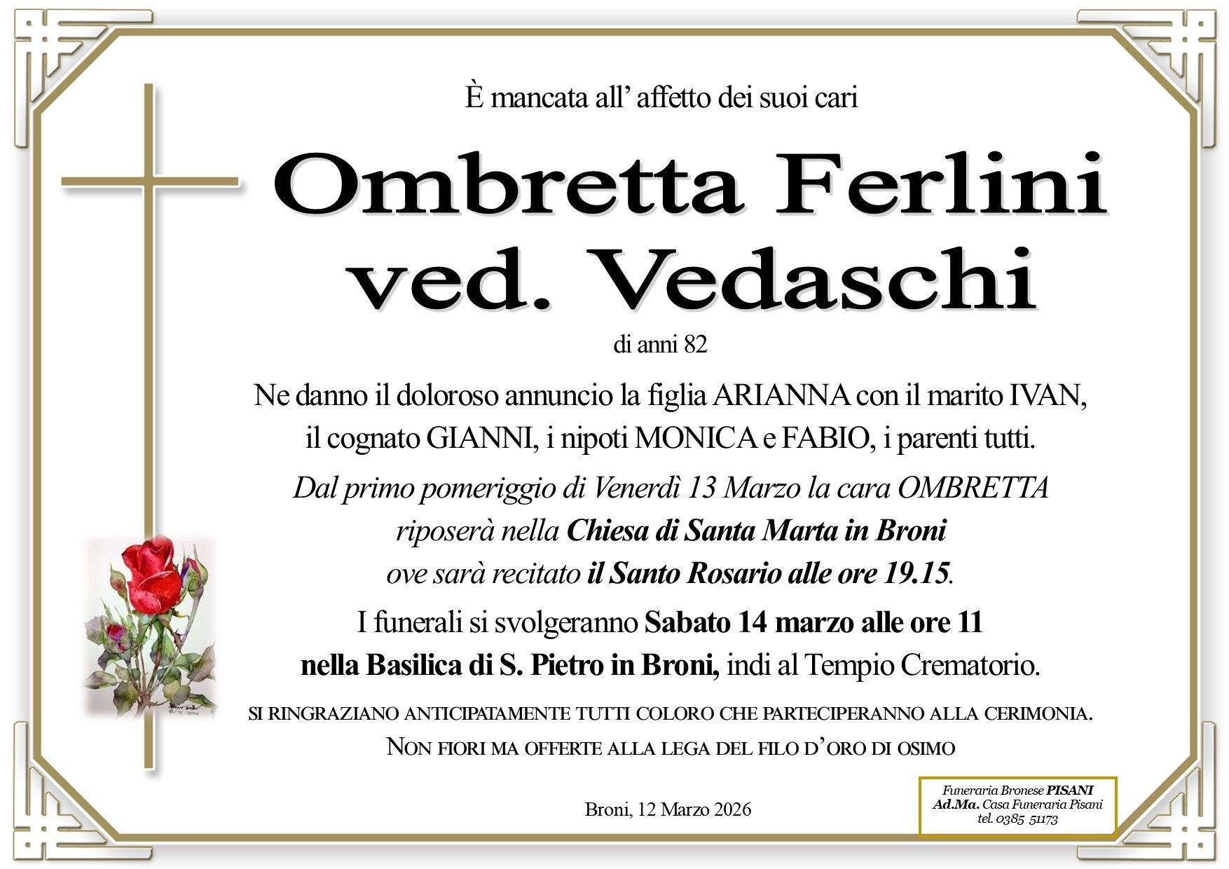 necrologio Ombretta Ferlini