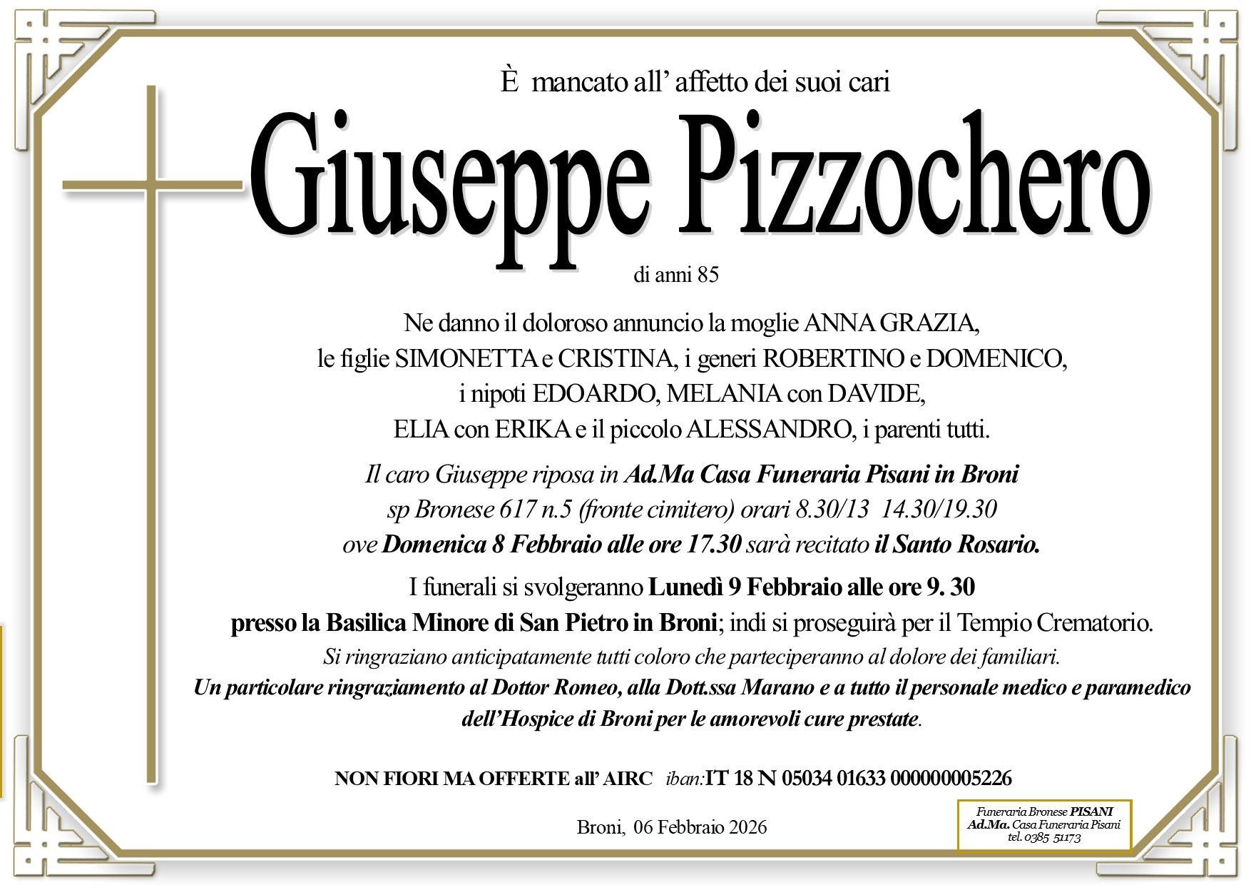 necrologio Pizzochero Giuseppe