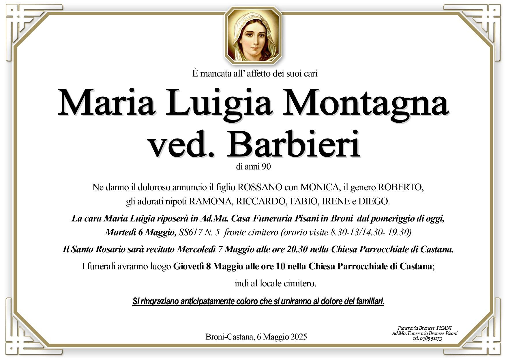 necrologio Maria Luigia Montagna