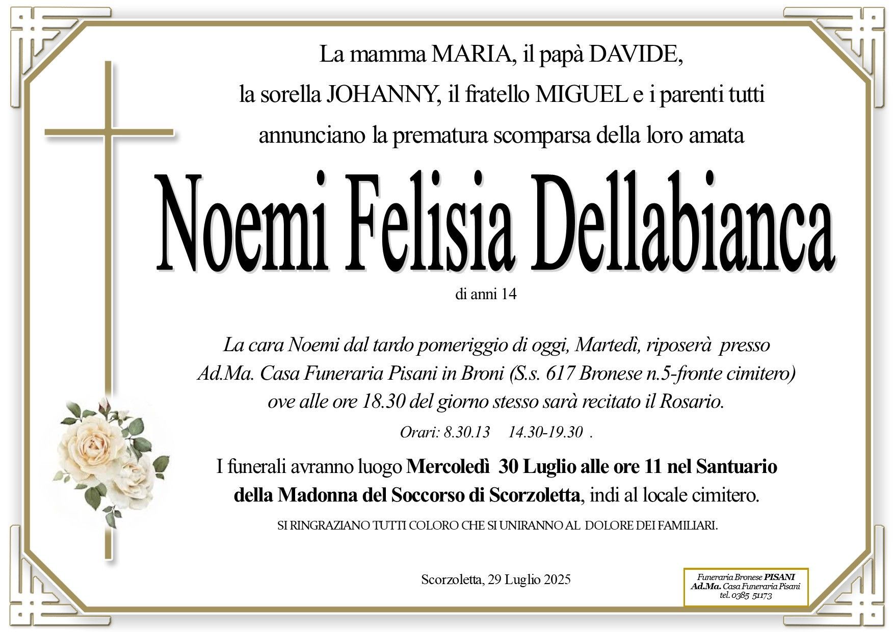 necrologio Noemi Felisia Dellabianca