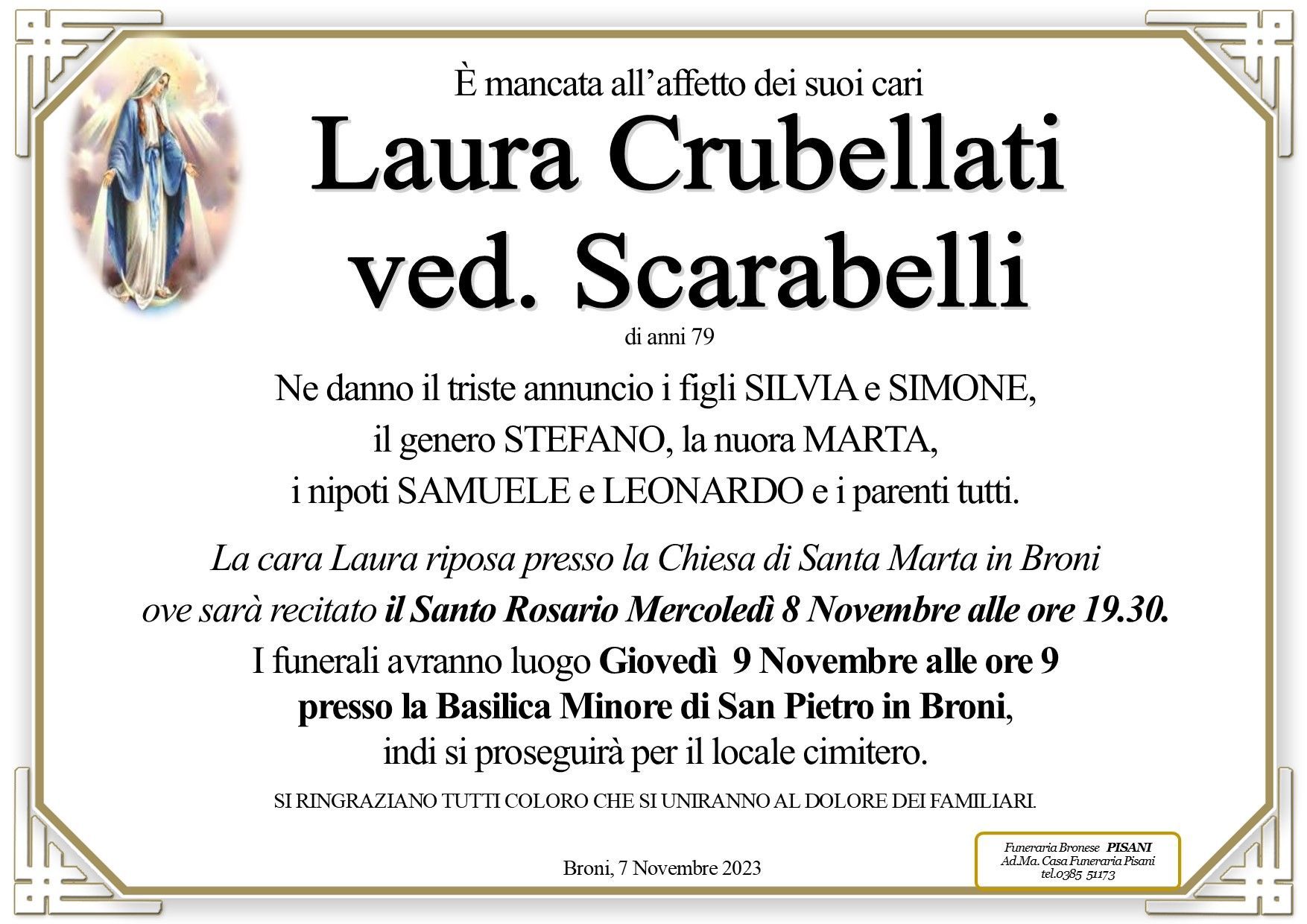 necrologio Laura Crubellati