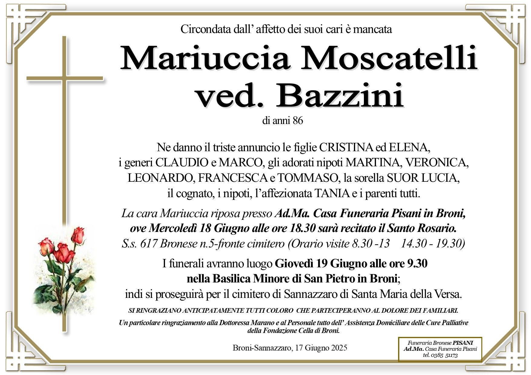 necrologio Mariuccia Moscatelli