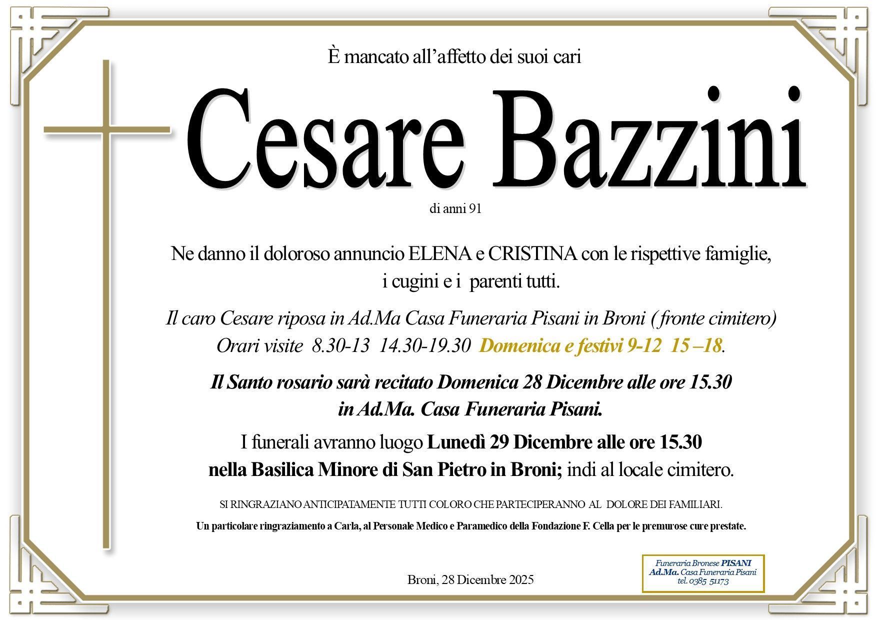 necrologio Bazzini Cesare
