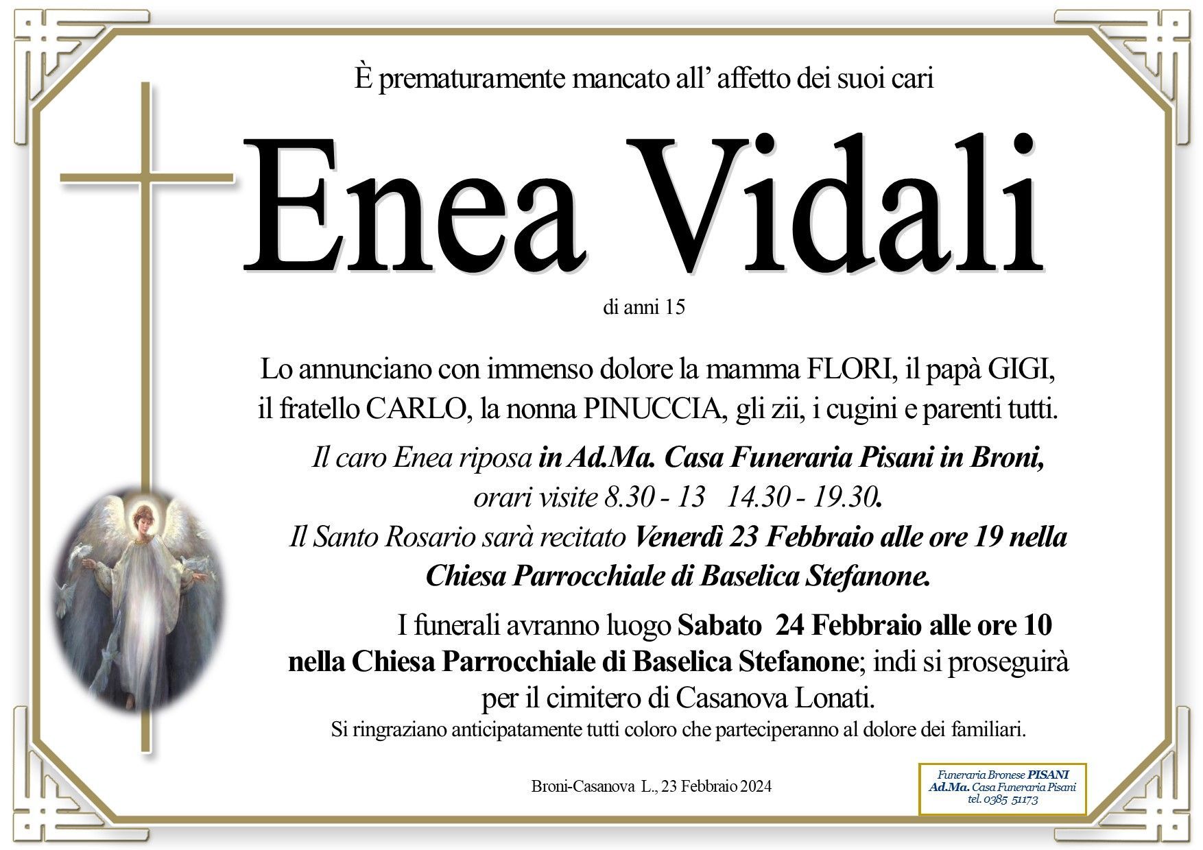 necrologio Enea Vidali