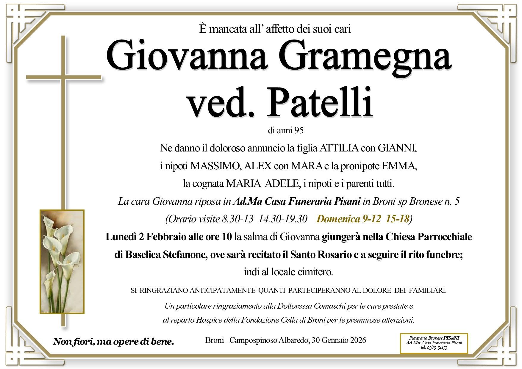 necrologio Giovanna Gramegna