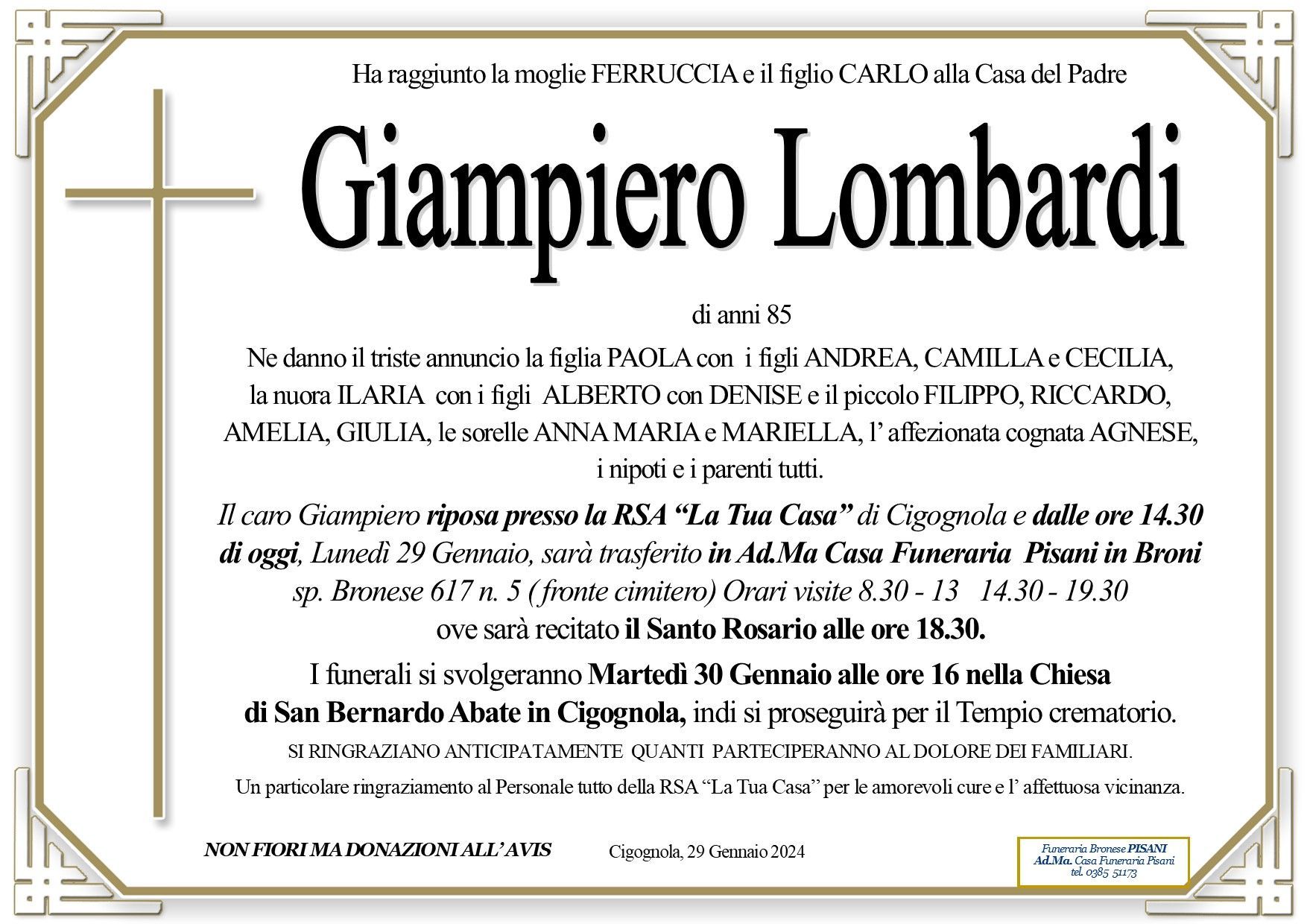 necrologio Giampiero Lombardi