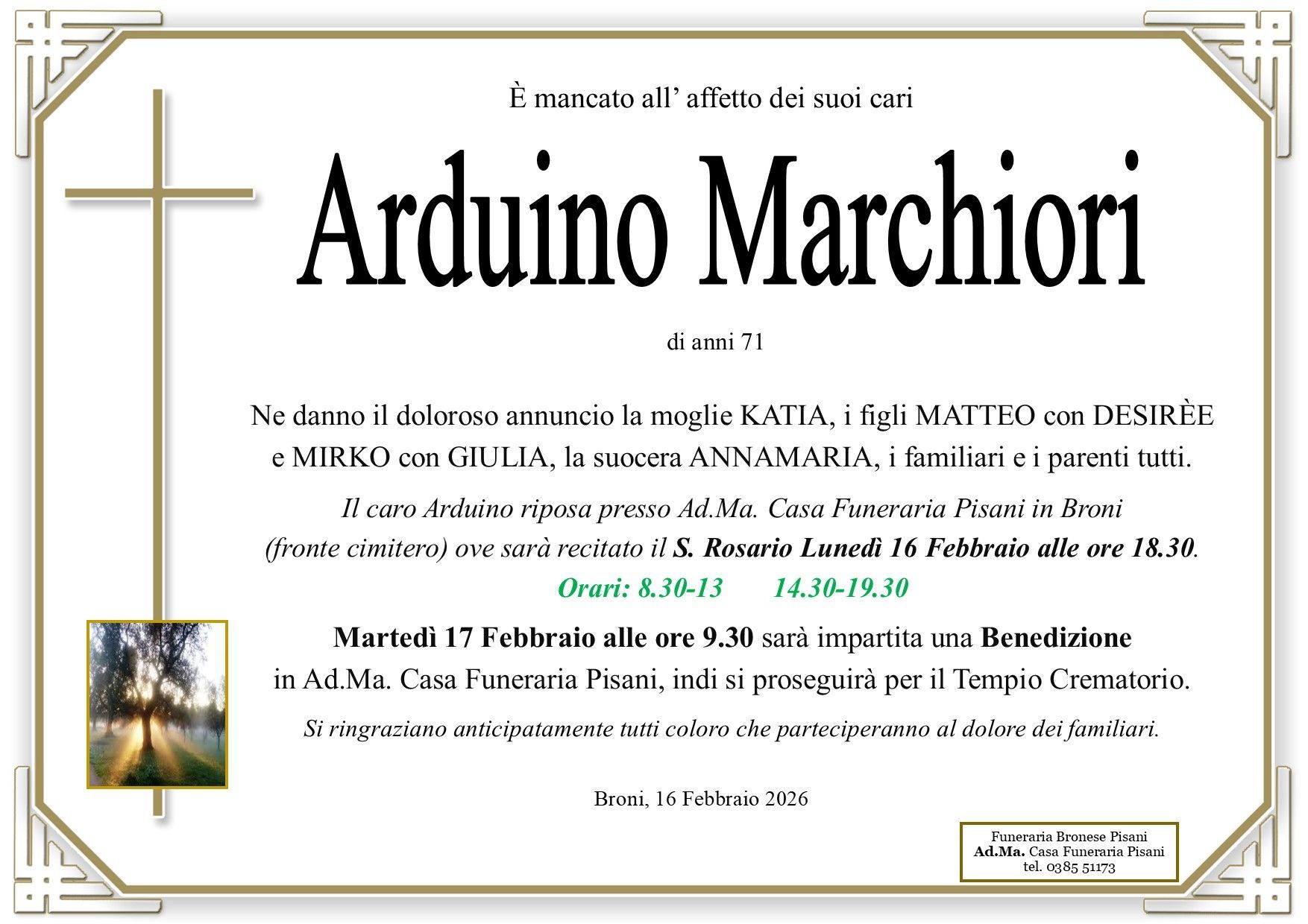 necrologio Marchiori Arduino