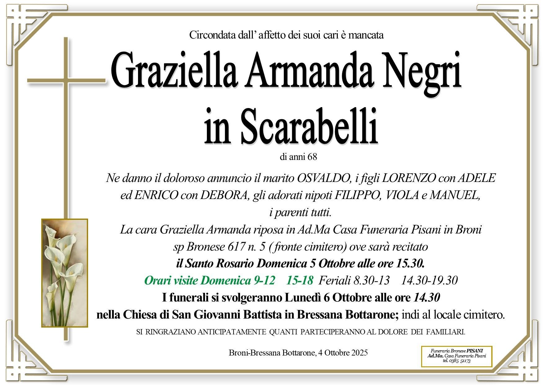 necrologio Graziella Armanda Negri