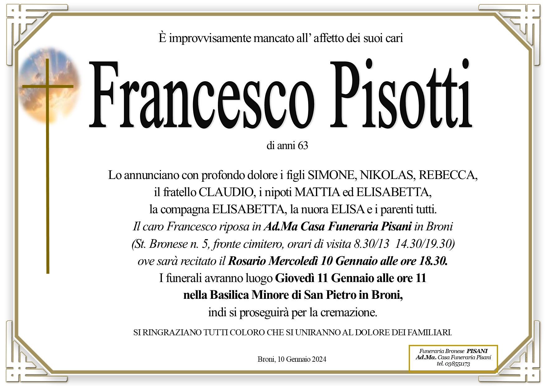 necrologio Pisotti Francesco
