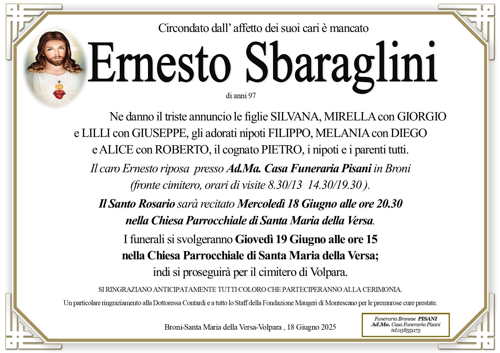 necrologio Ernesto Sbaraglini
