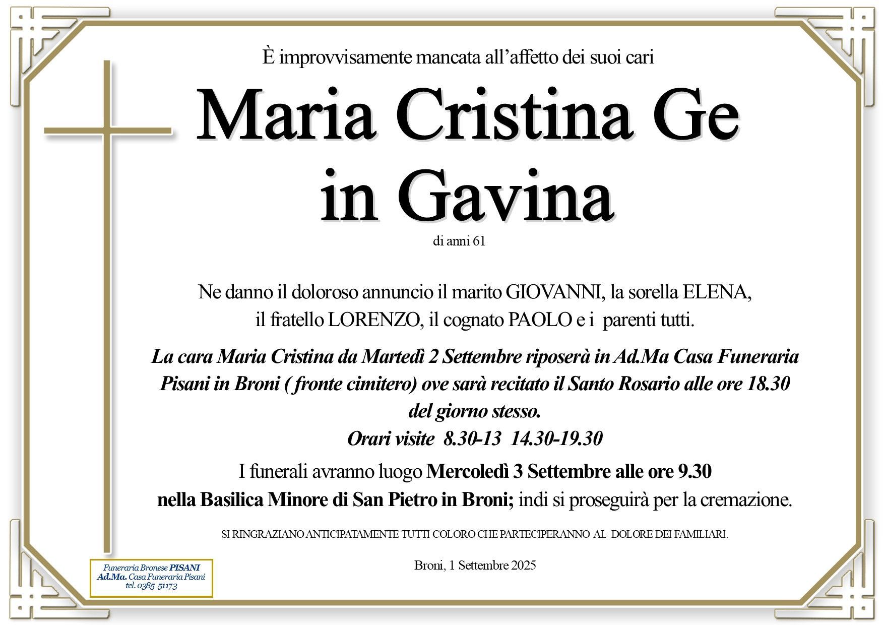 necrologio Maria Cristina Ge