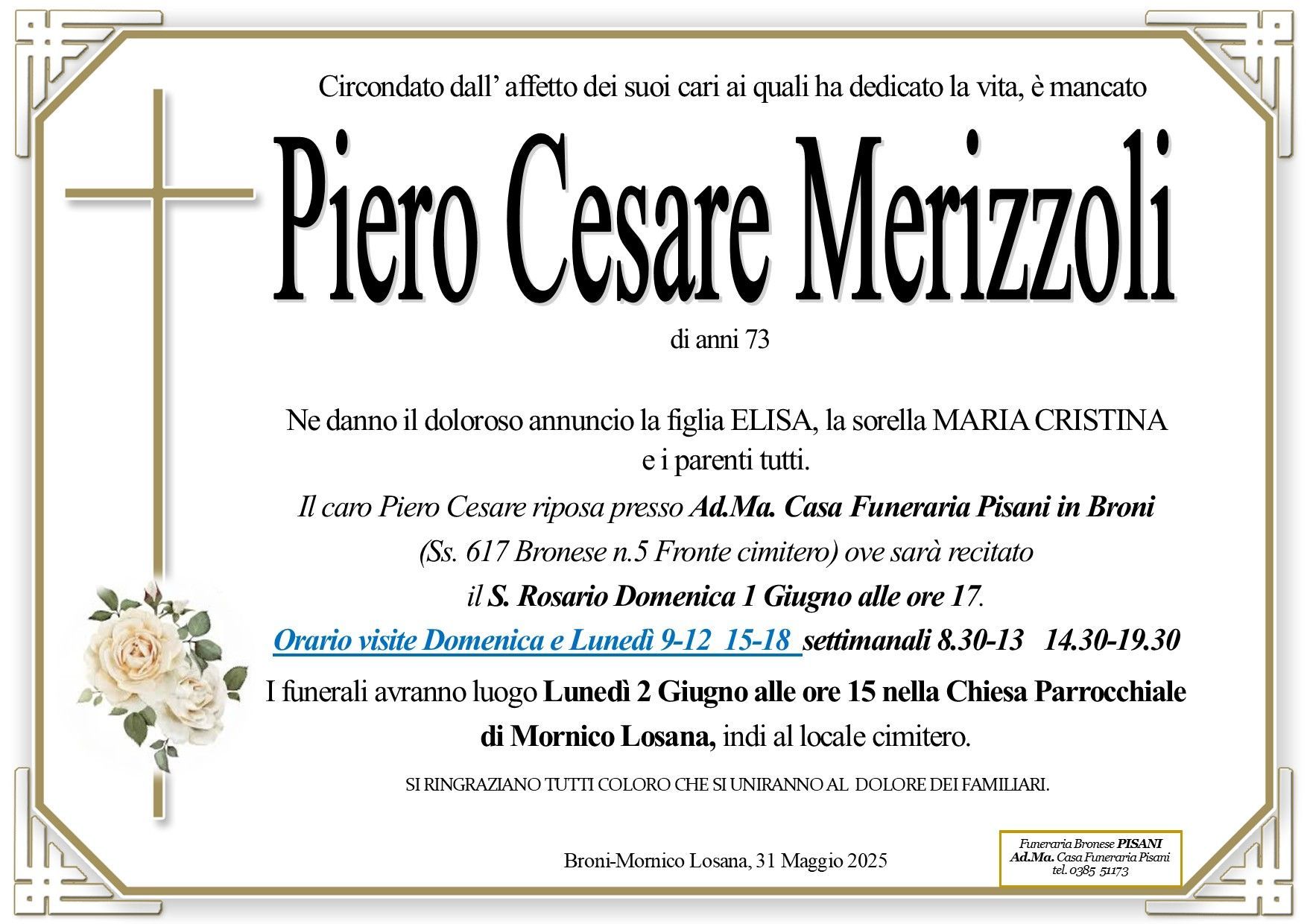 necrologio Pietro Cesare Merizzoli