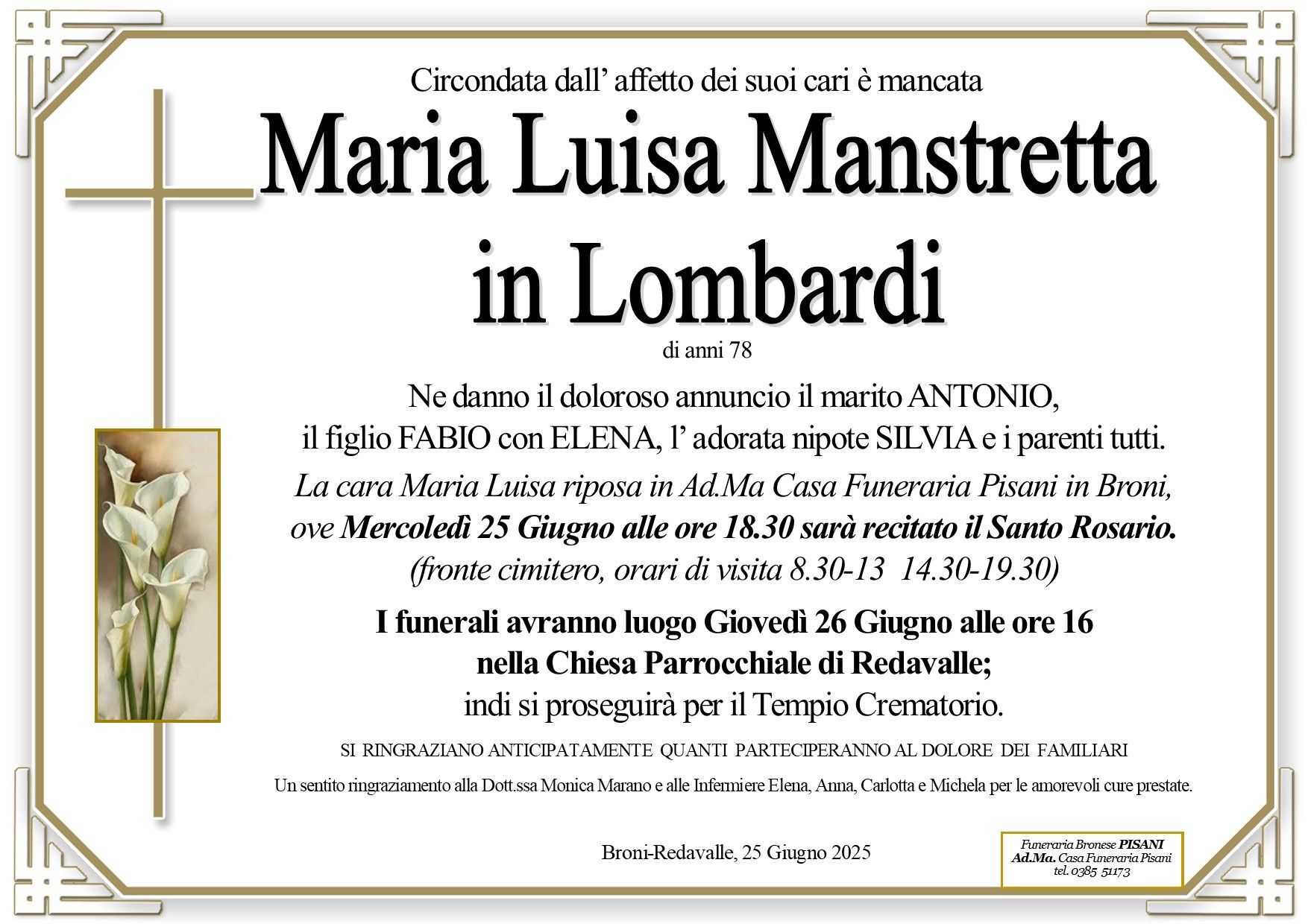 necrologio Manstretta Maria Luisa