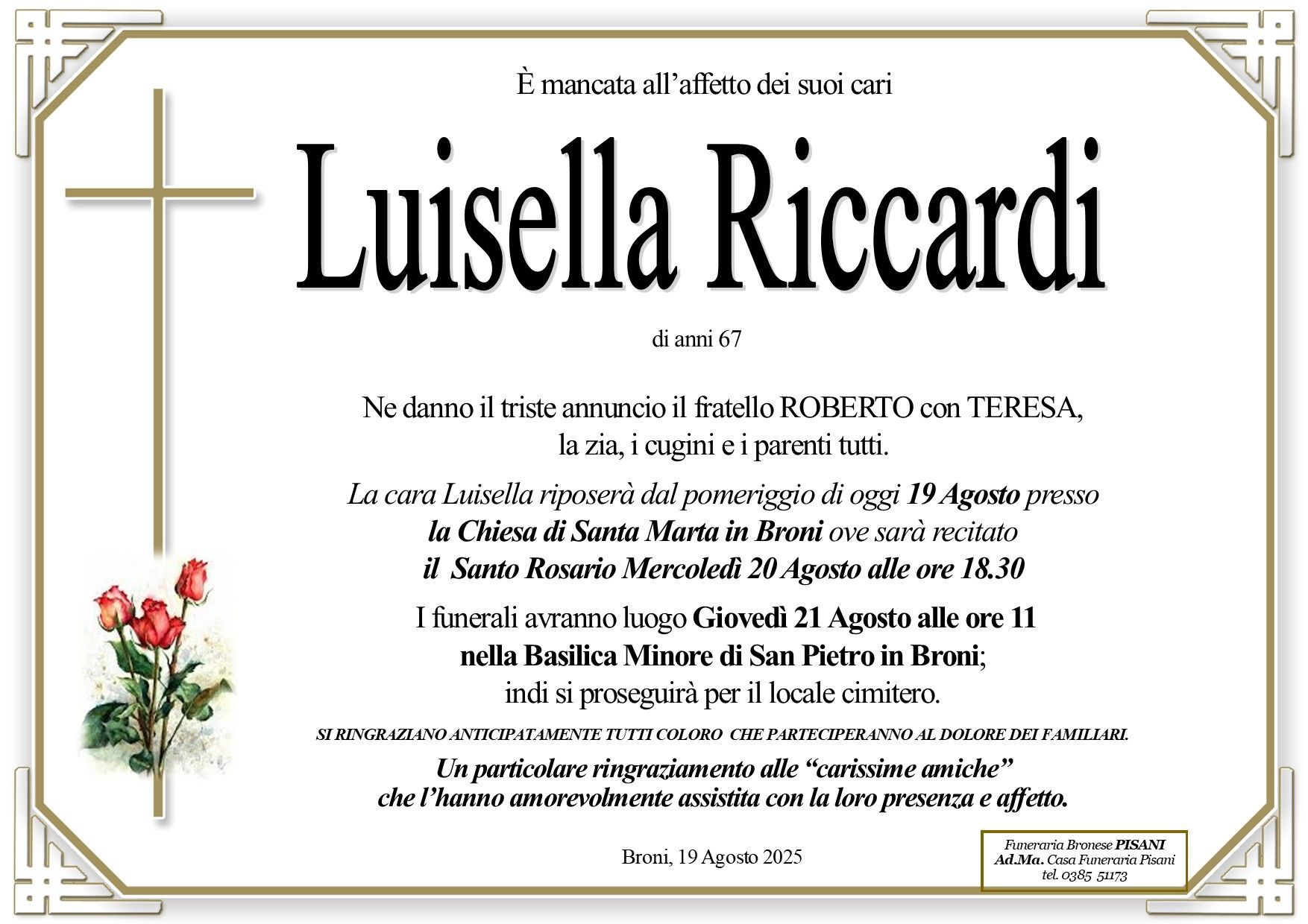 necrologio Riccardi Luisella