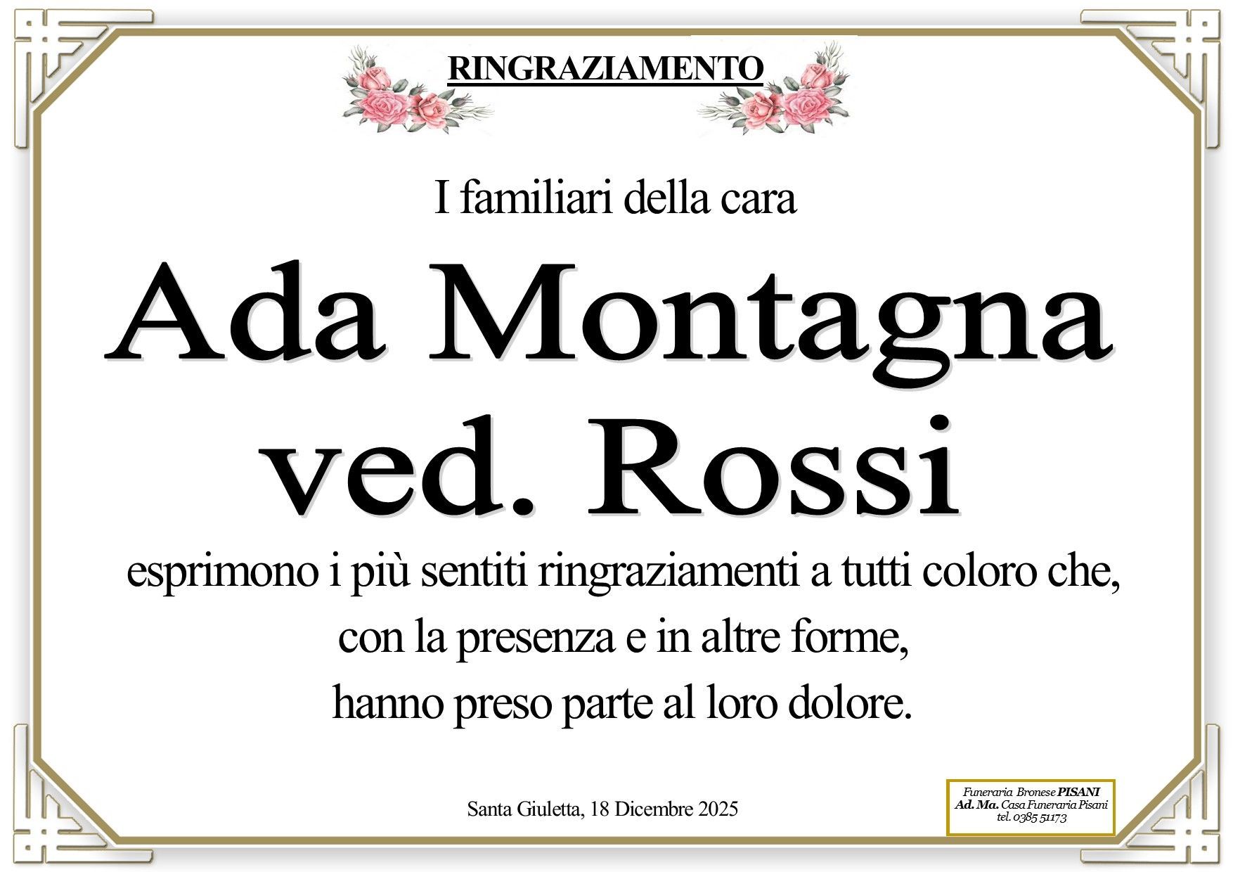 necrologio Ada Montagna ved. Rossi