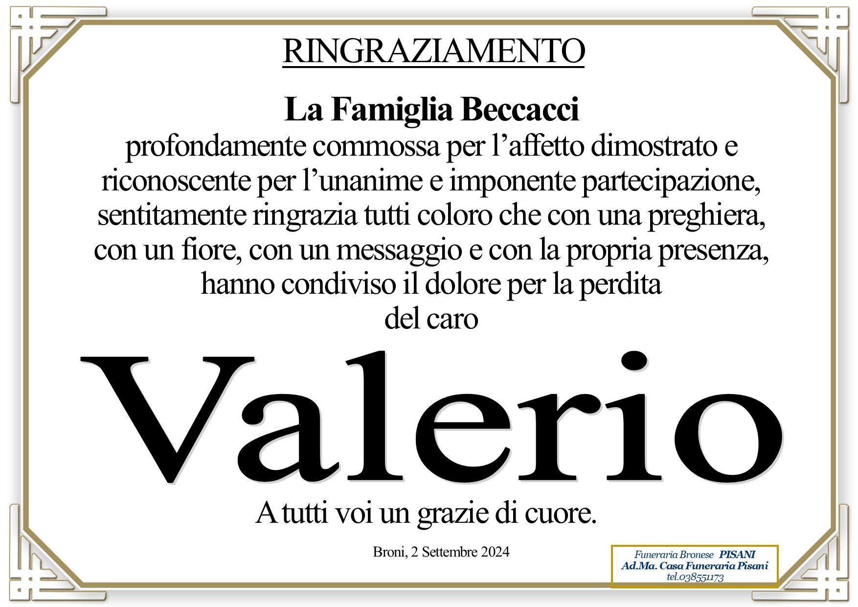 necrologio Ringraziamento Valerio Beccacci