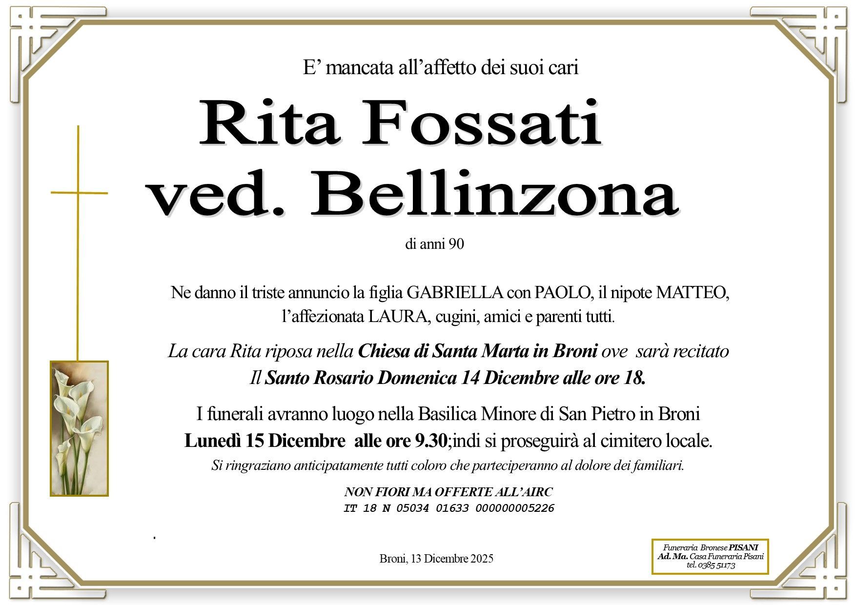 necrologio Fossati Rita