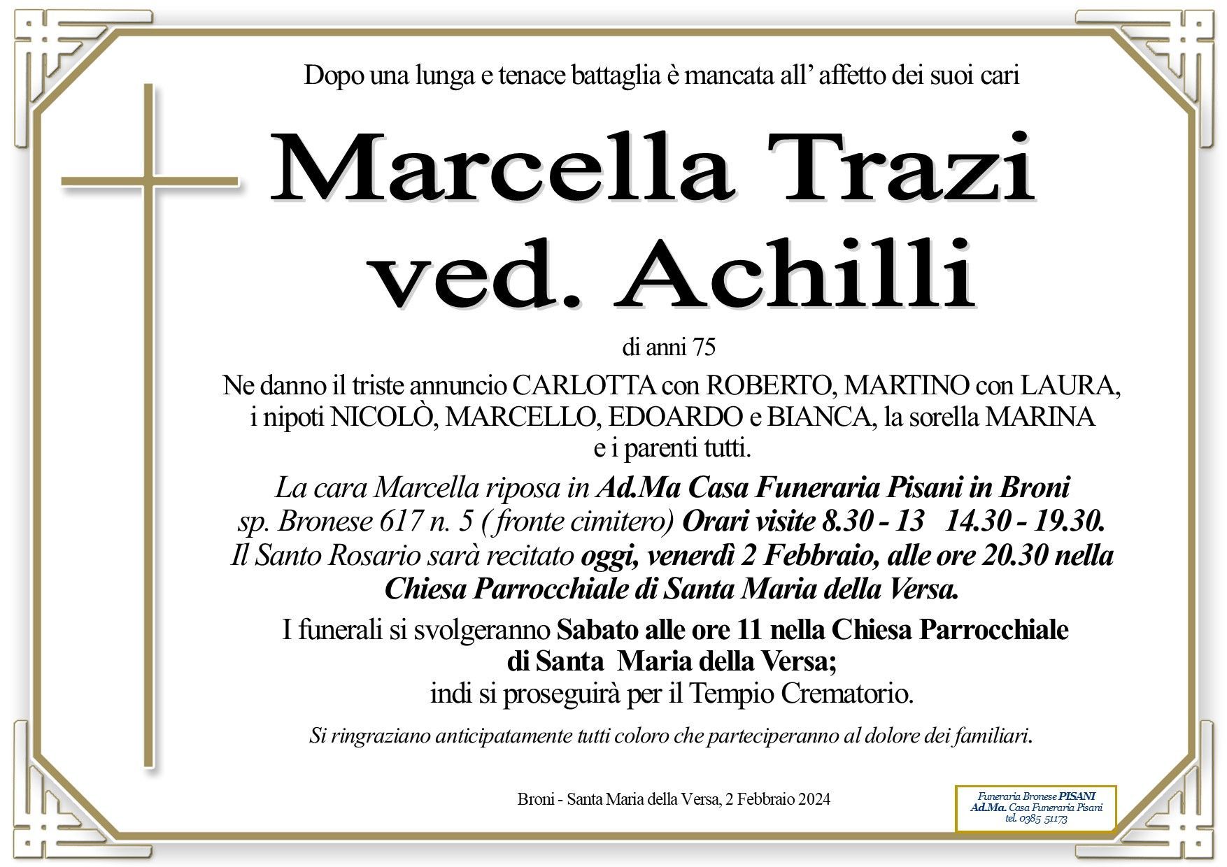 necrologio Marcella Trazi ved. Achilli