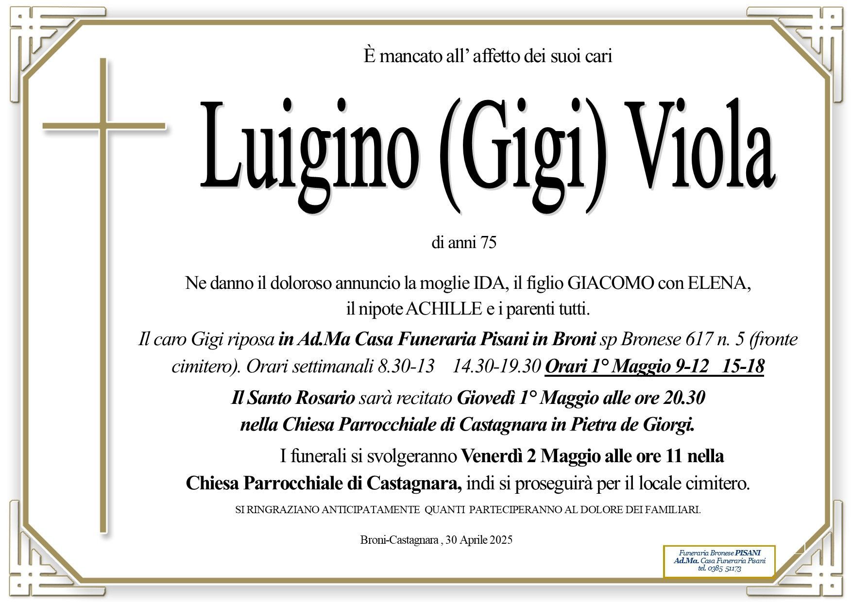 necrologio Luigino (Gigi) Viola