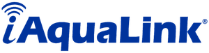 IAquaLink logo in blue with wireless signal icon above the text