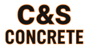 Logo for C&S Concrete, featuring bold black text with orange outline.