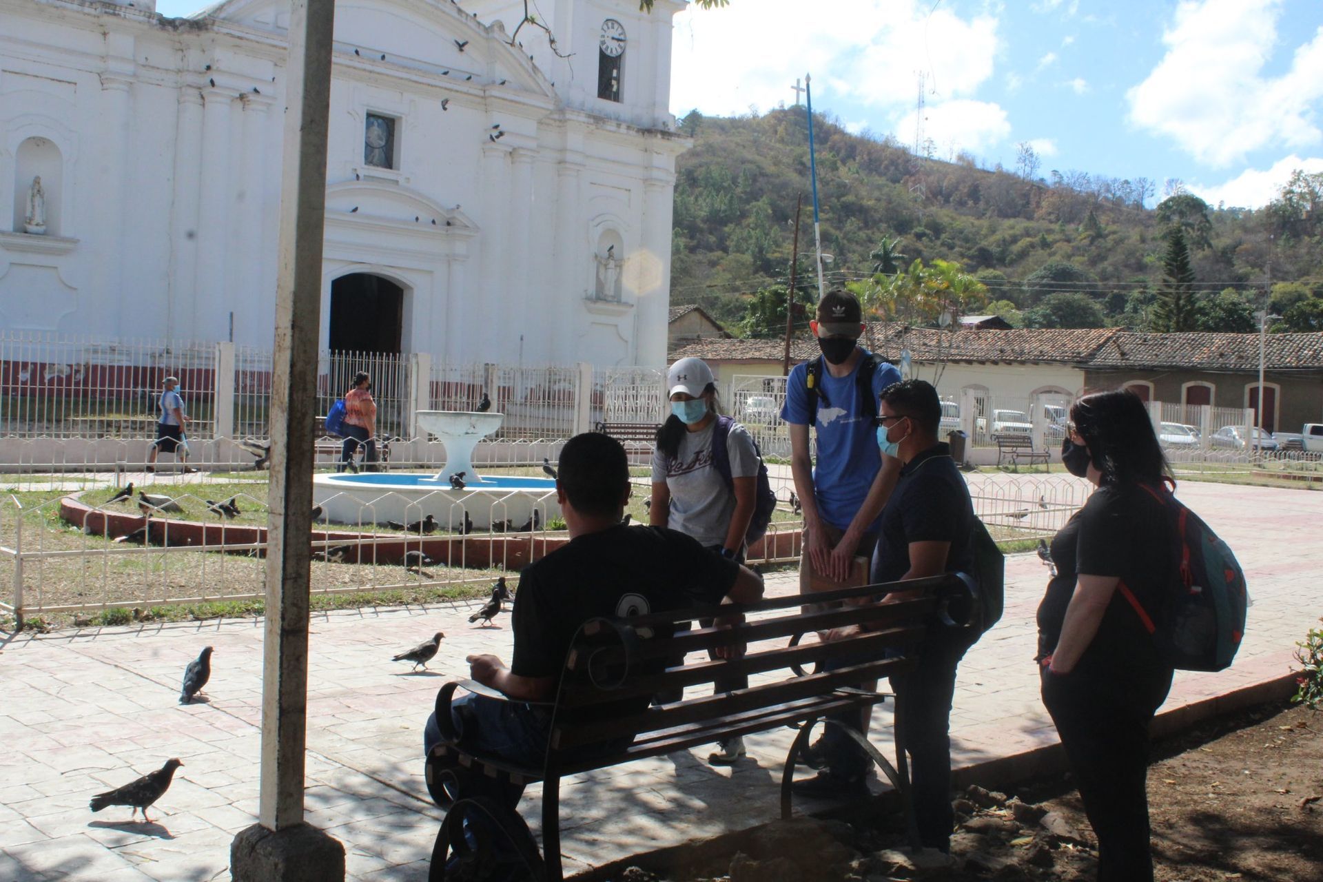 Having conversations in the central park of Danli