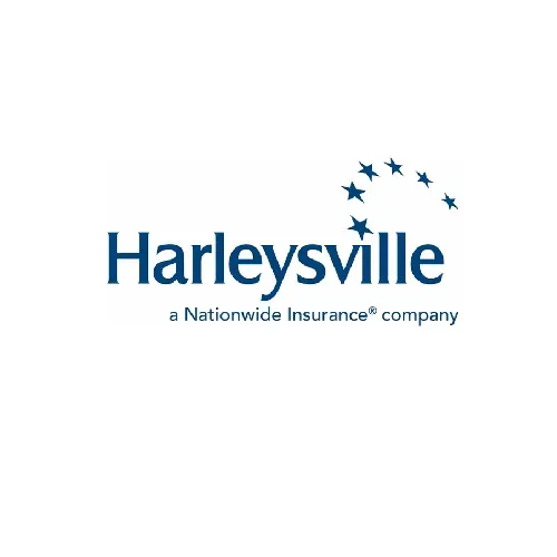 Harleysville logo: blue text and stars,