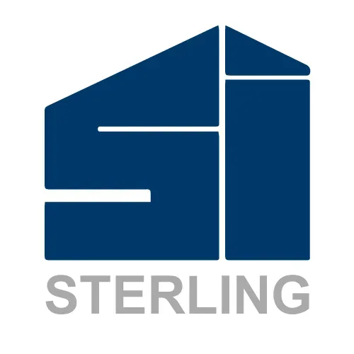 Sterling logo: blue geometric shapes forming